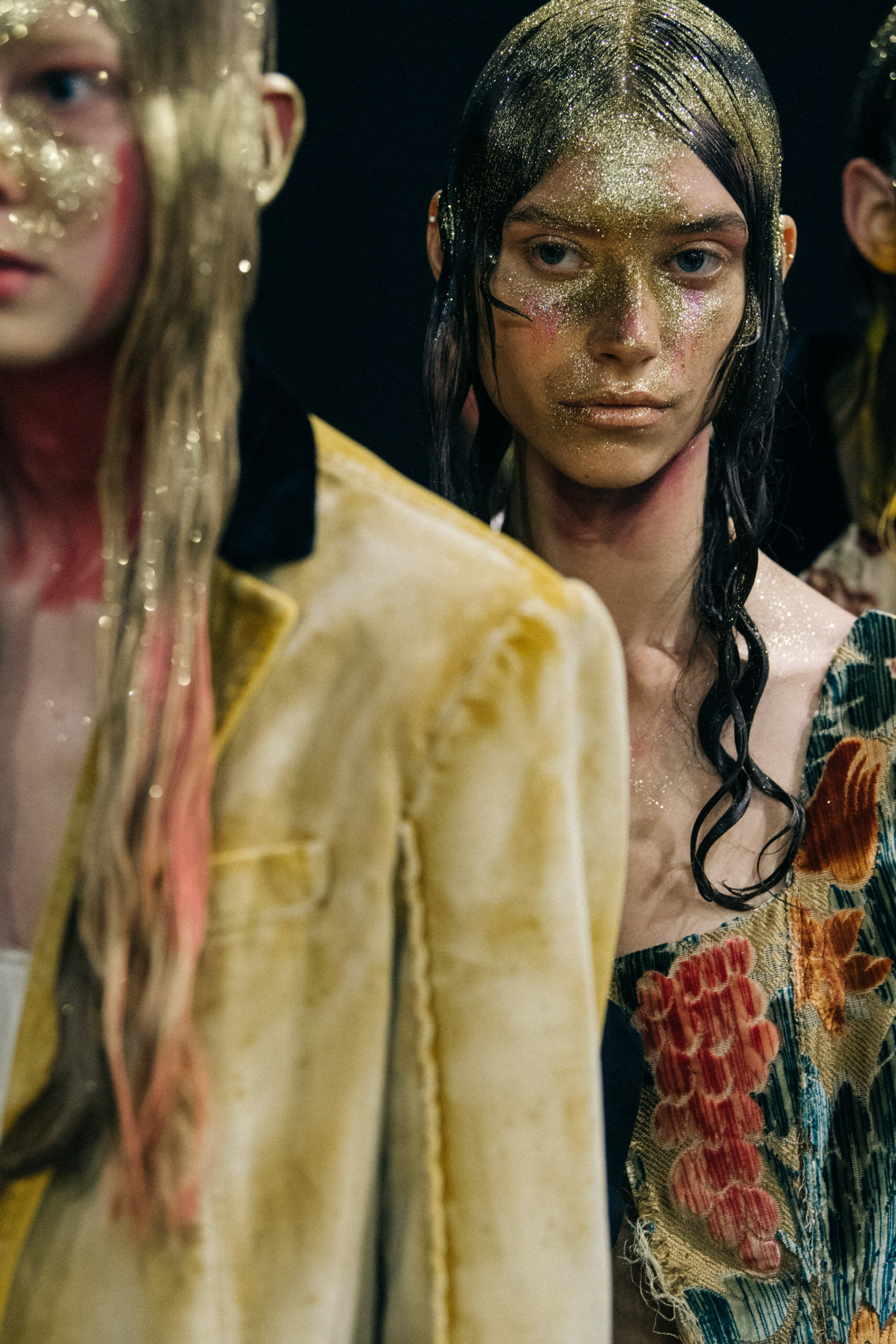 Models wearing glitter at Marni