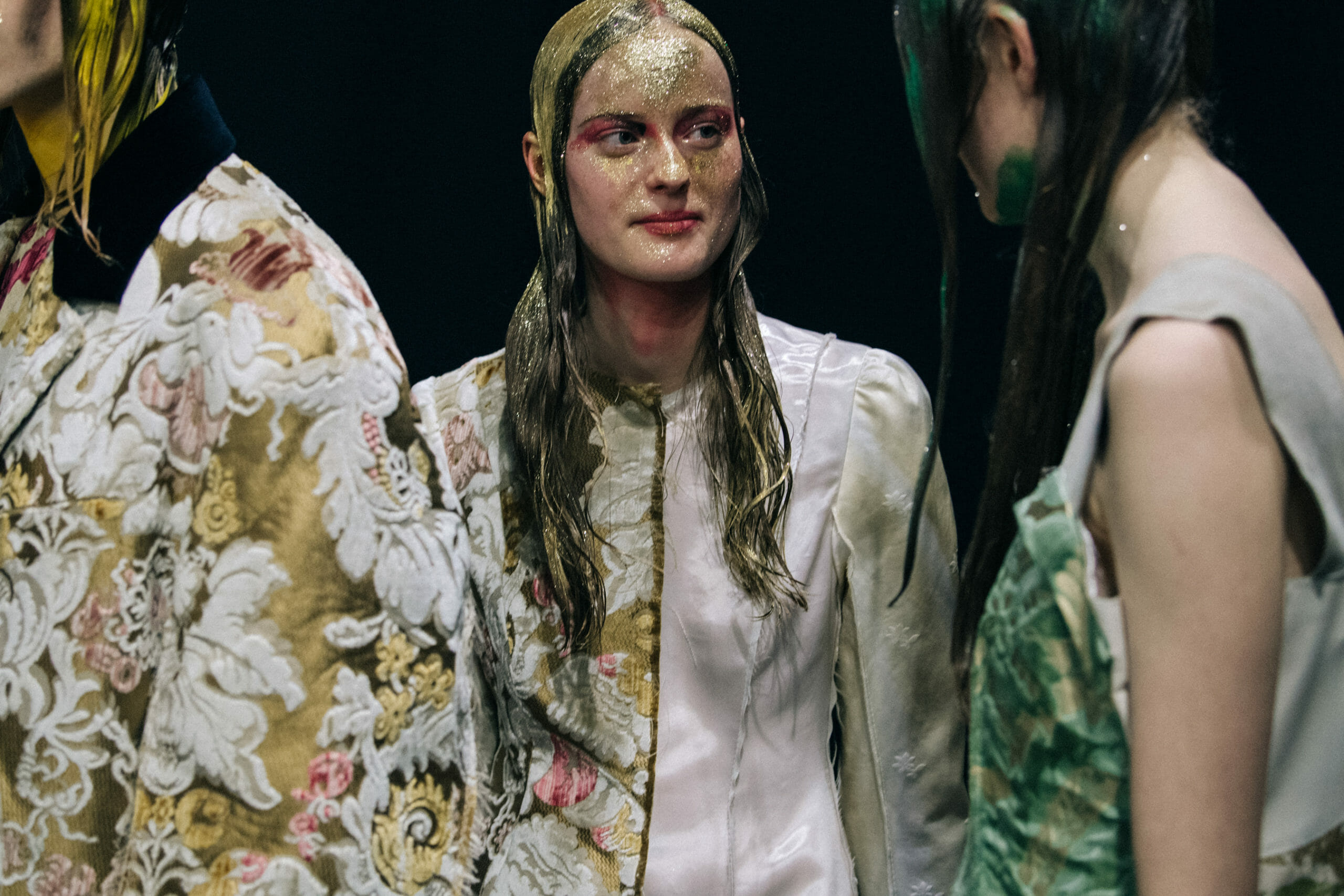 Models wearing glitter at Marni
