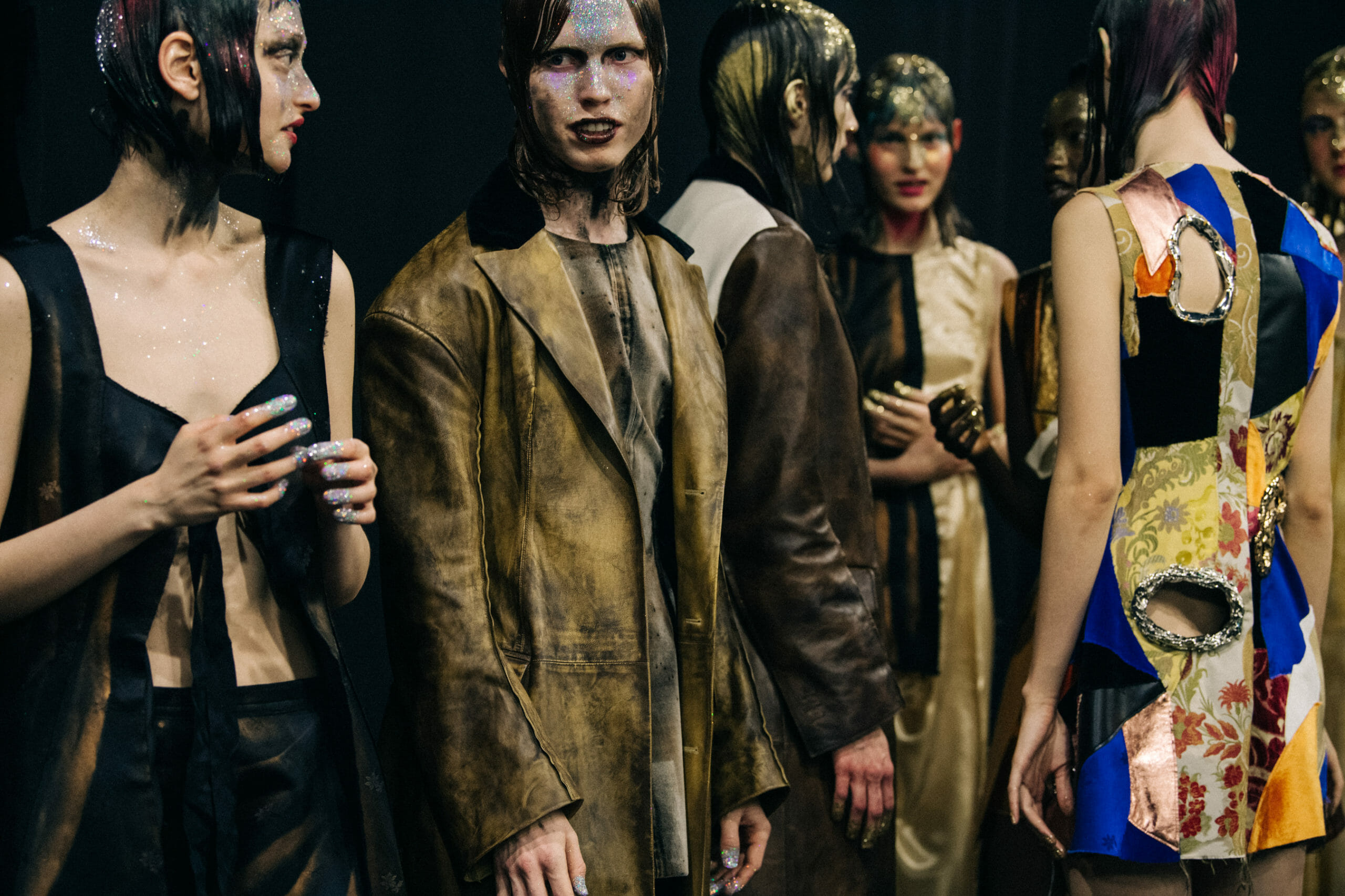 Models wearing glitter at Marni