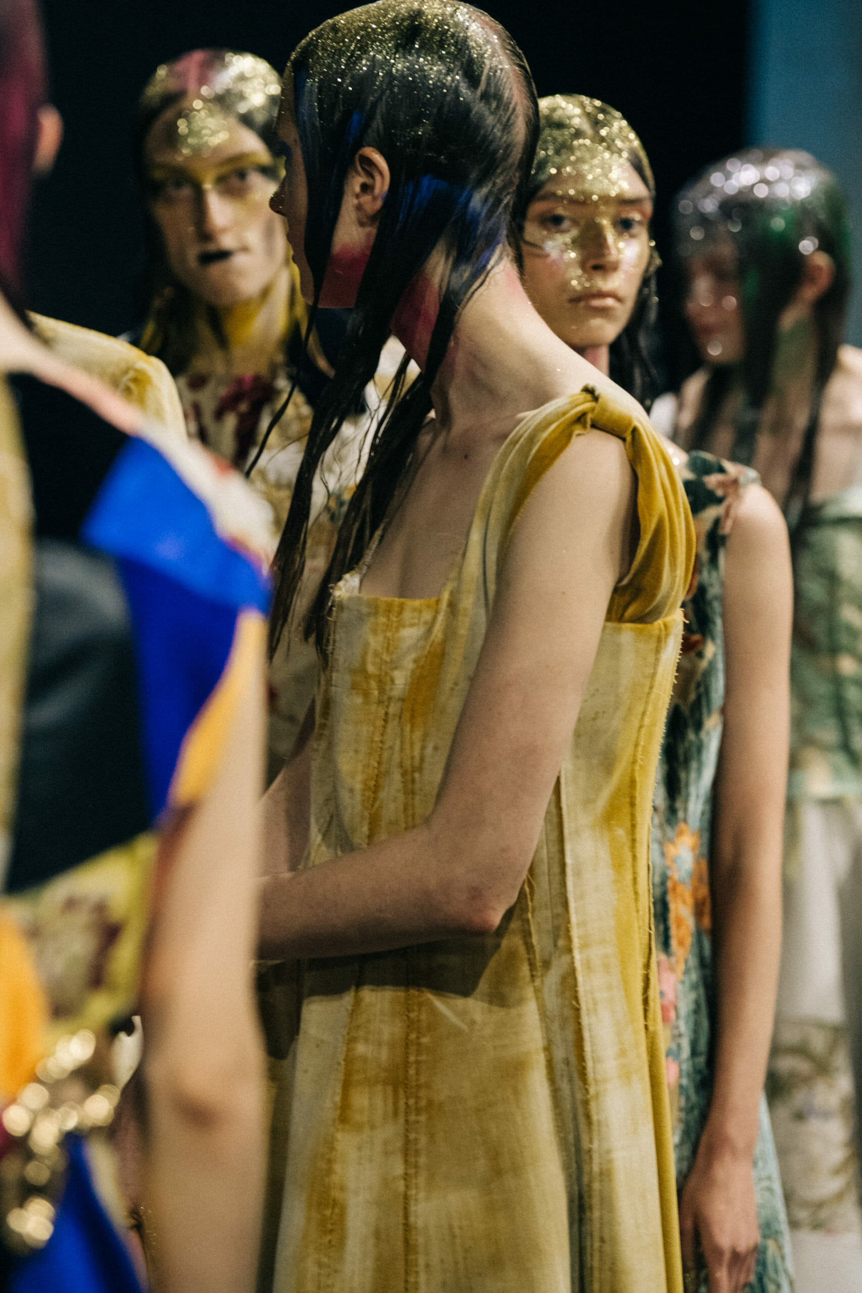 Models wearing glitter at Marni