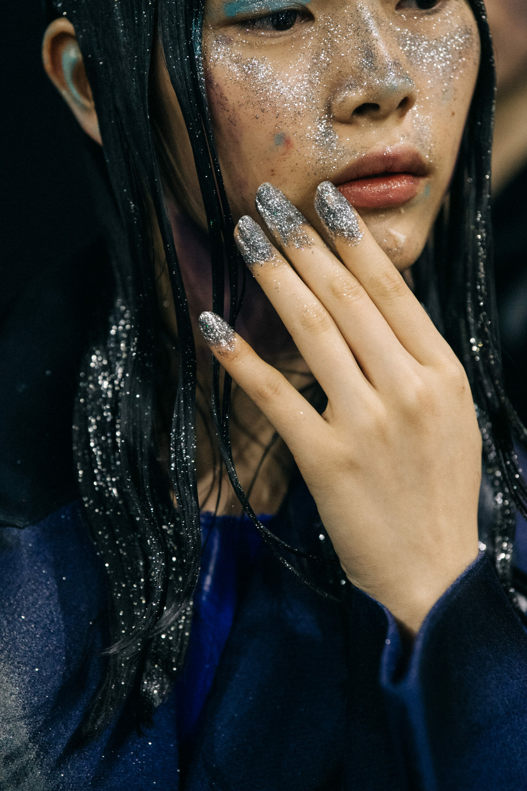 Models wearing glitter at Marni