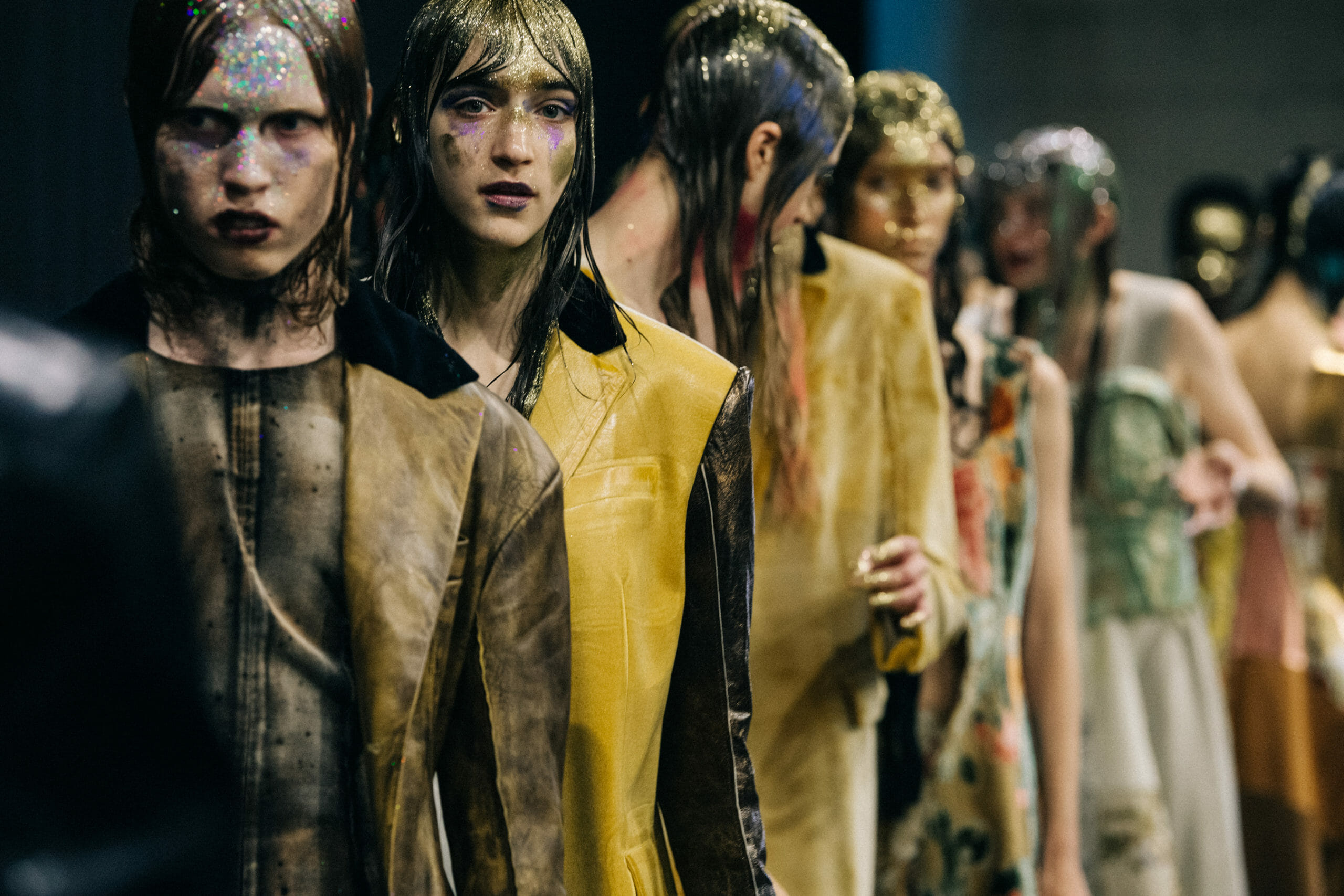 Models wearing glitter at Marni