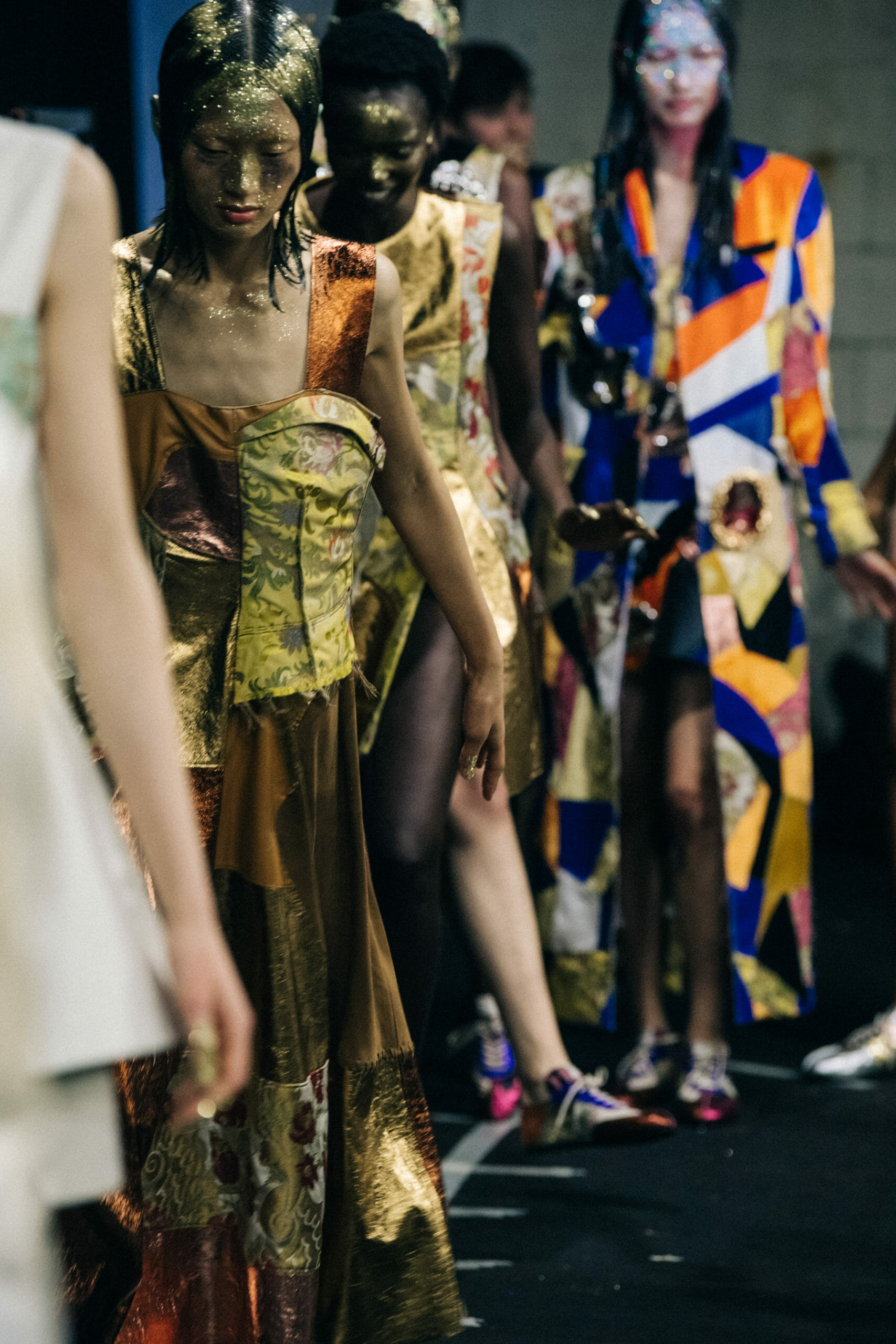 Models wearing glitter at Marni