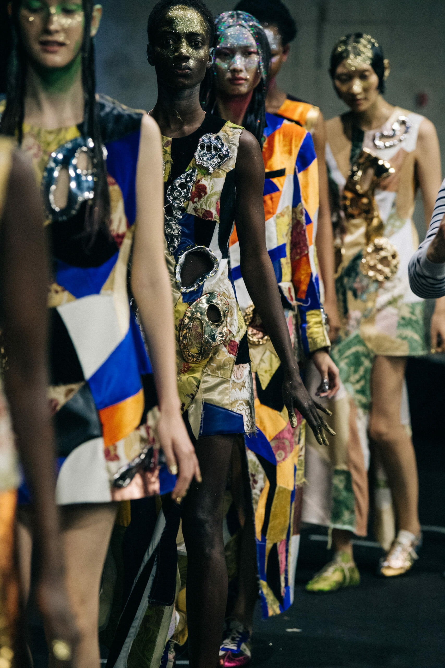 Models wearing glitter at Marni