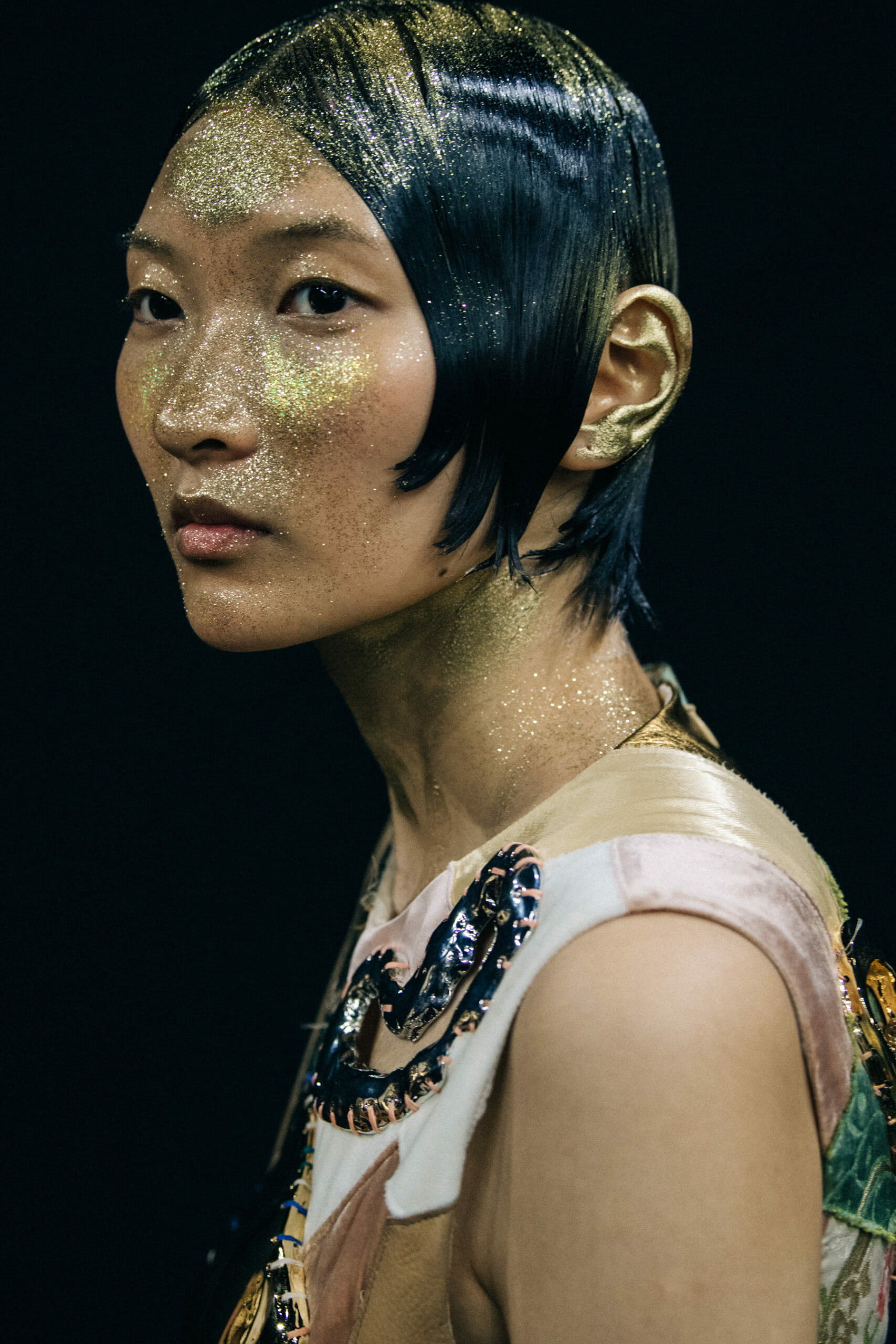Models wearing glitter at Marni