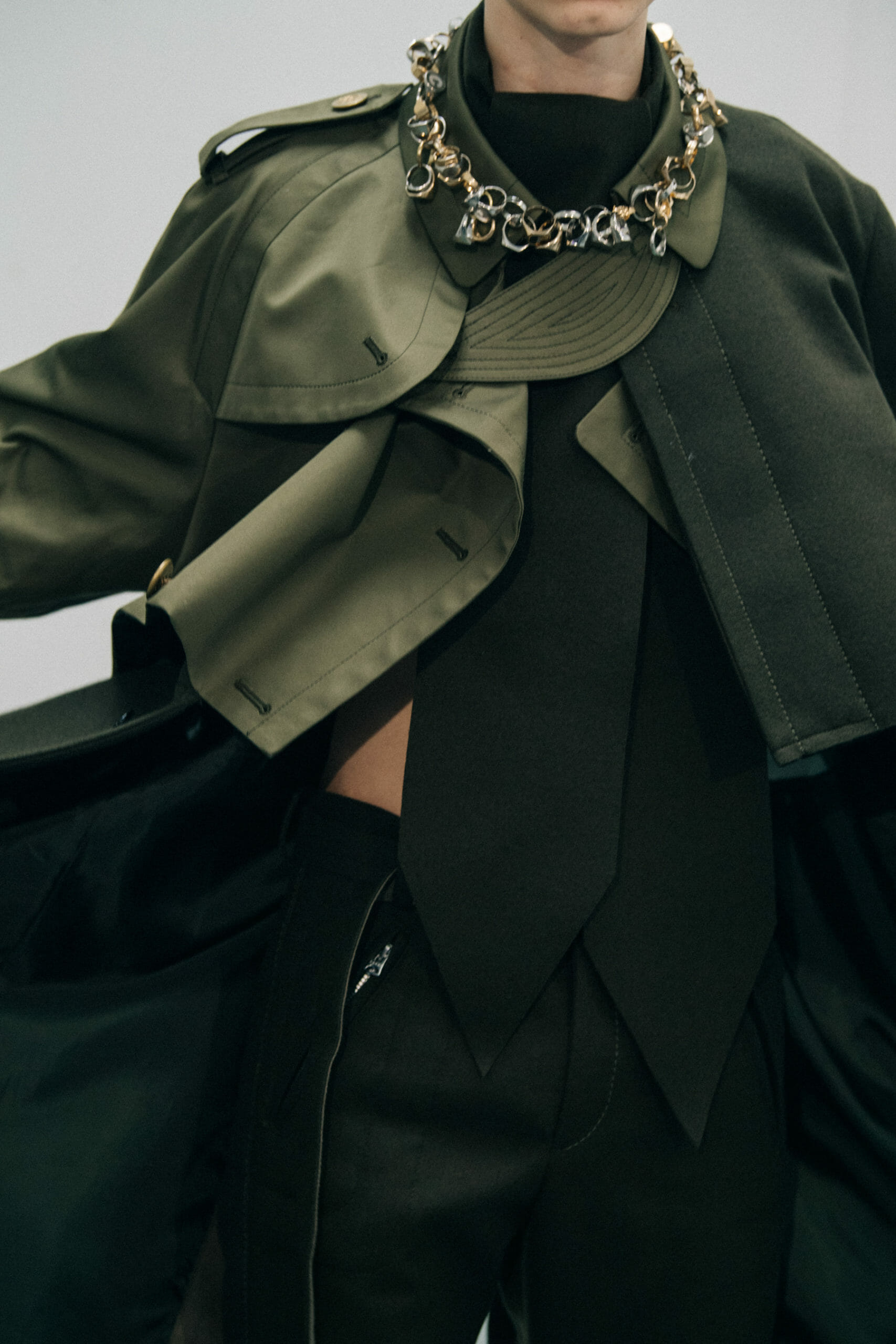 Model wearing green at Sacai