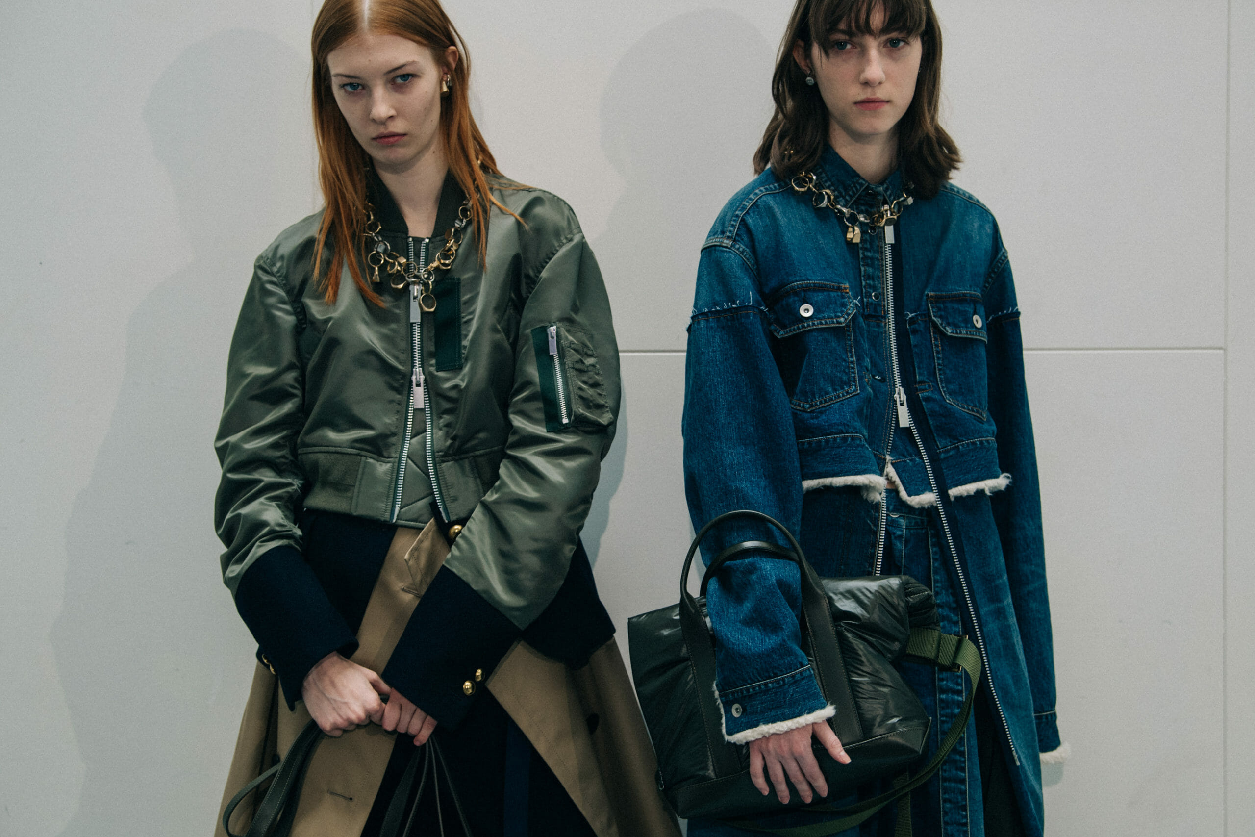Model wearing green at Sacai