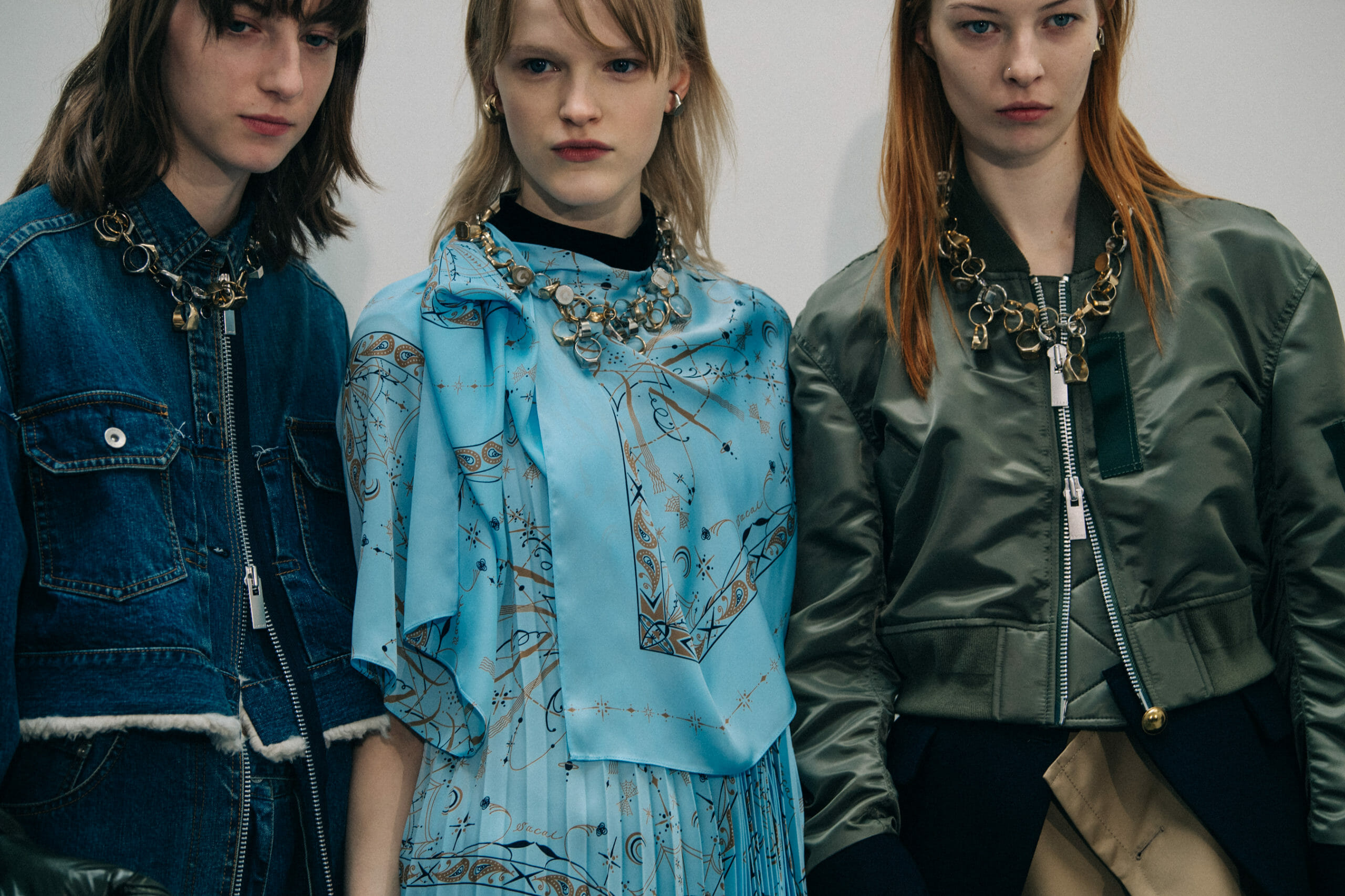 Model wearing green at Sacai