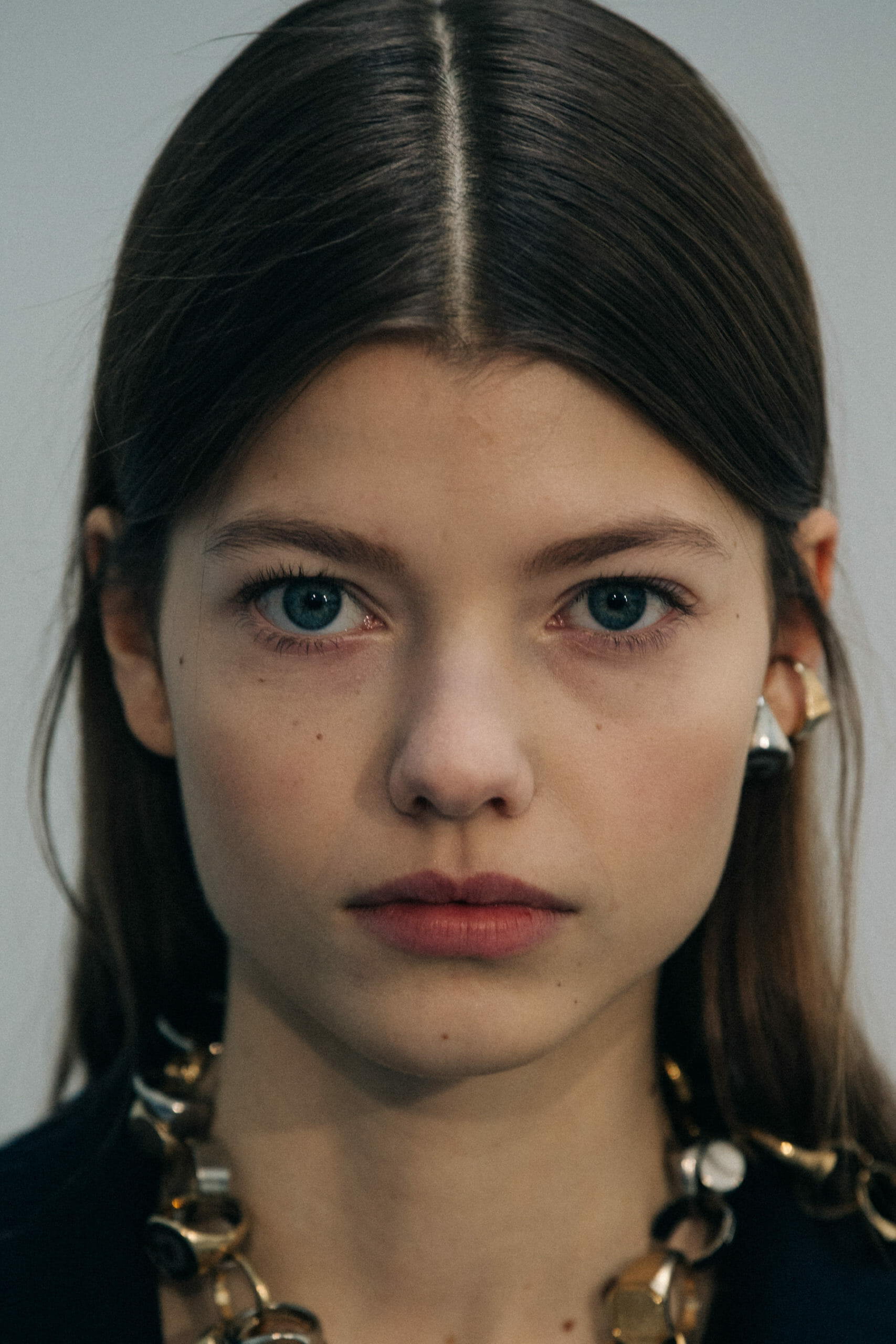 Model wearing blue at Sacai