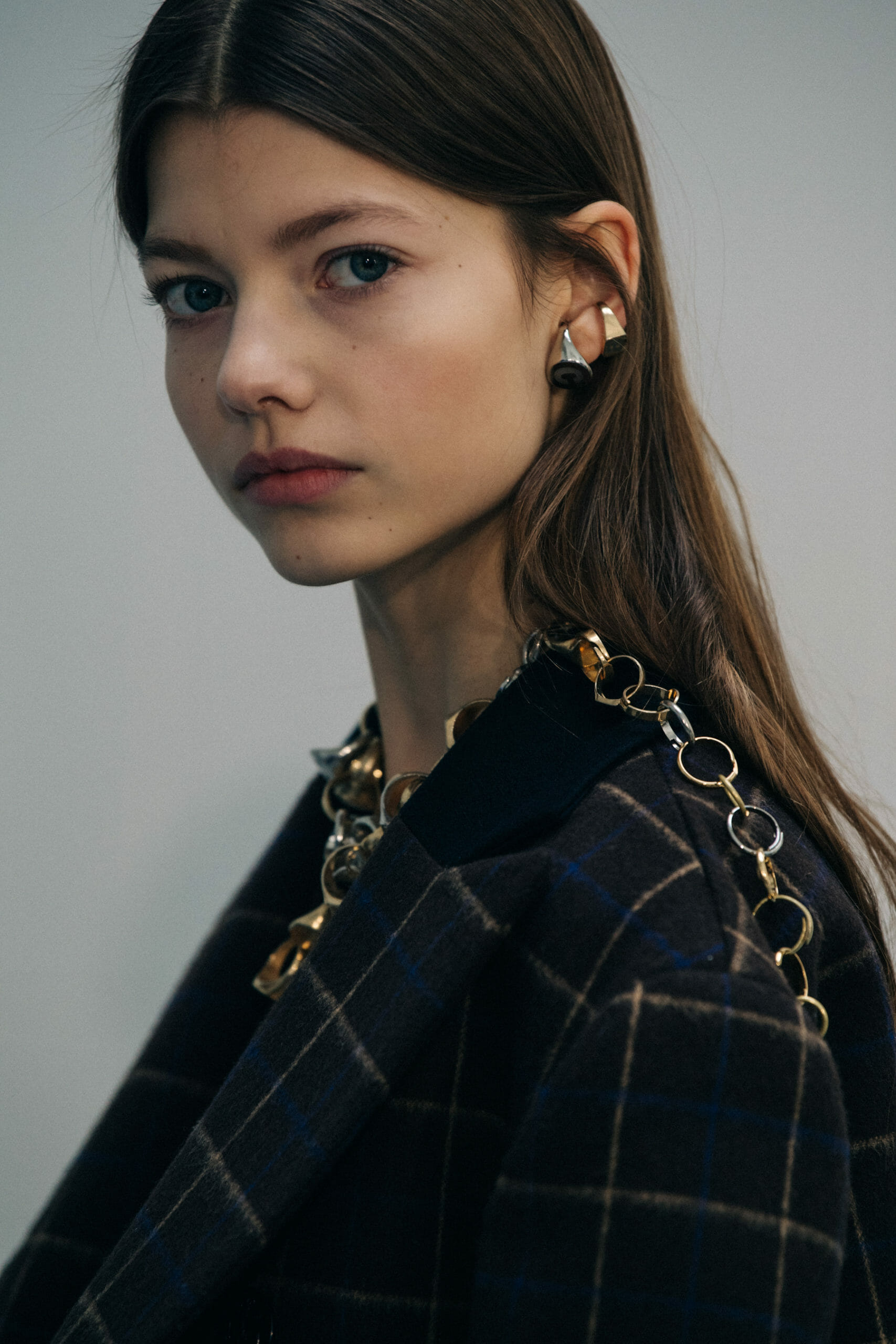 Model wearing blue at Sacai