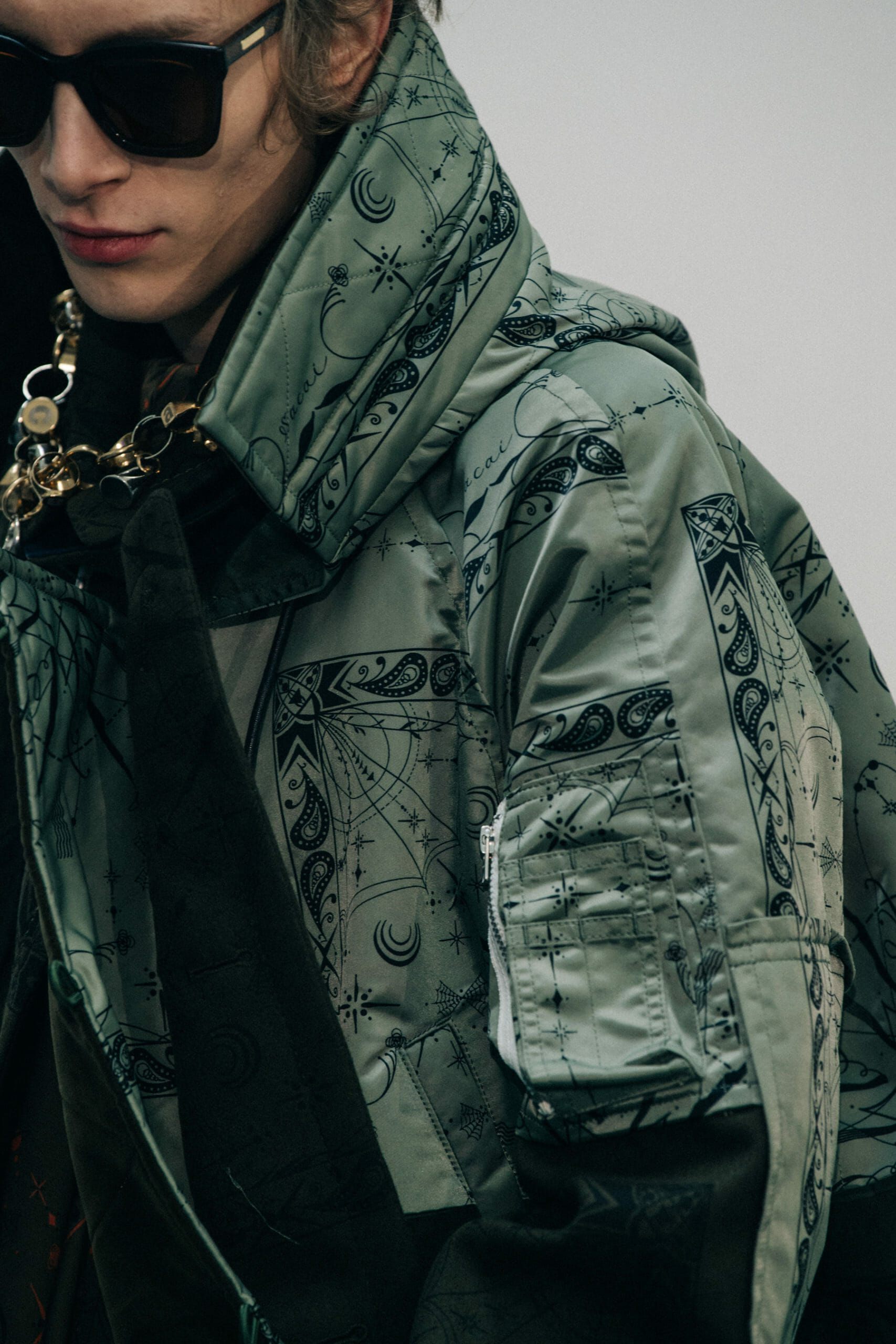 Model wearing green at Sacai