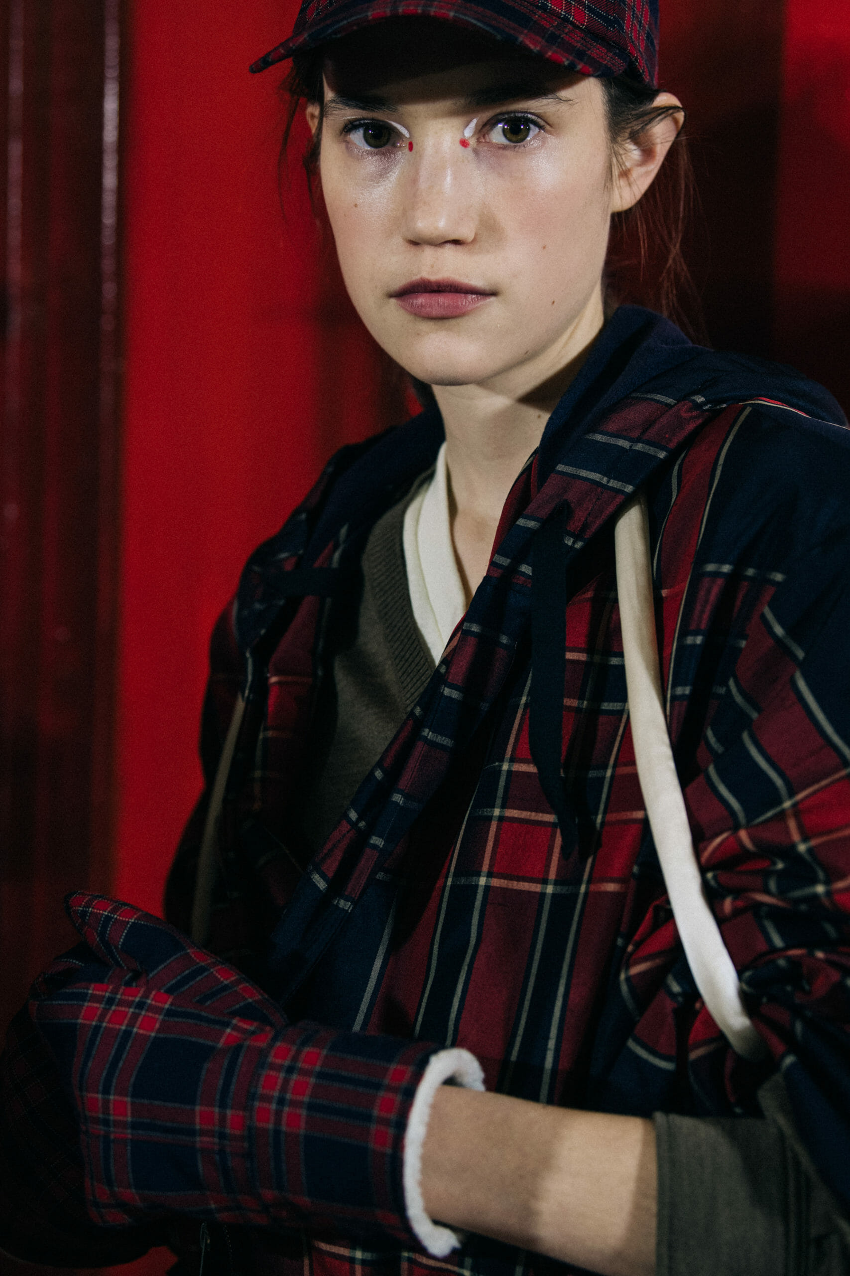 Models wearing red pattern outfit