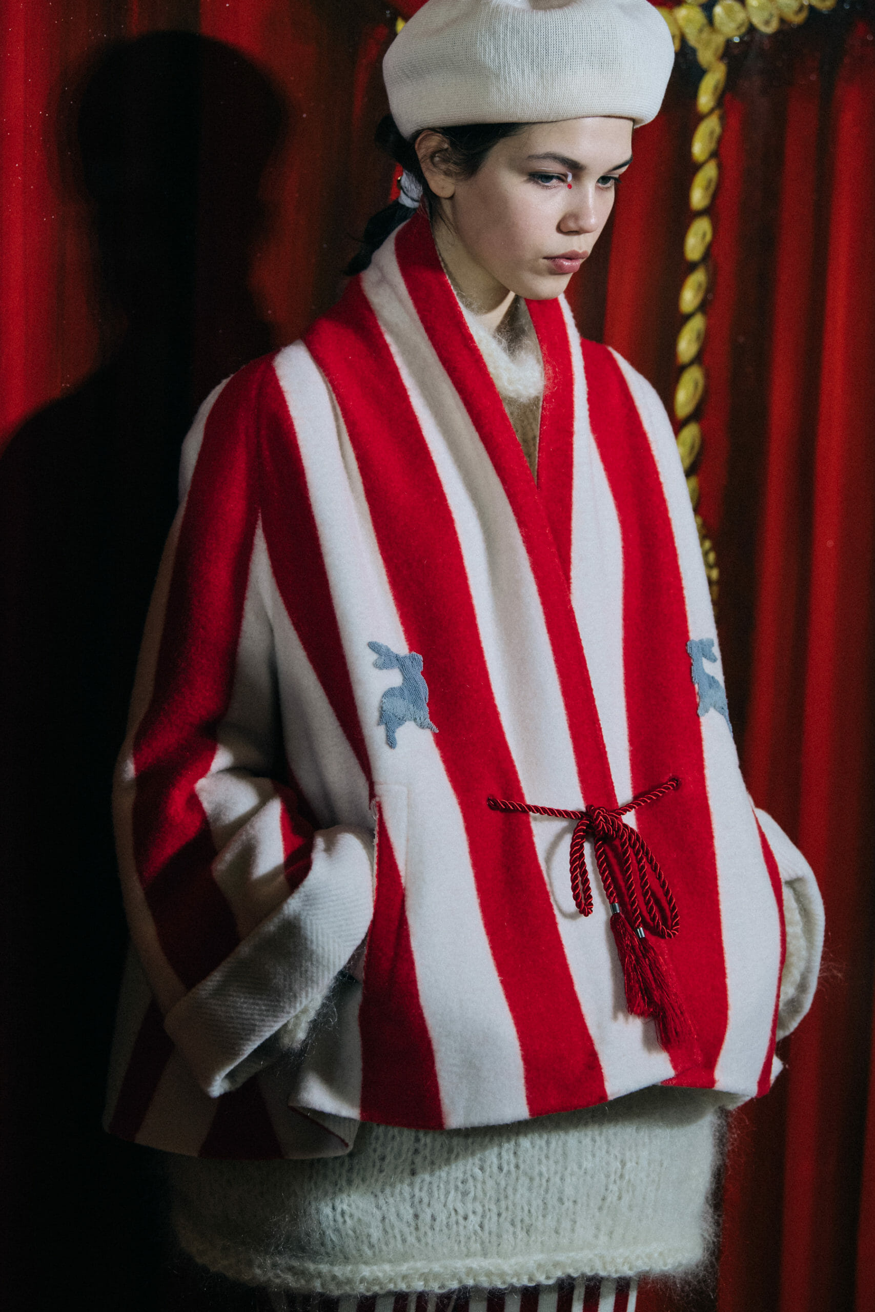 Models wearing red pattern outfit