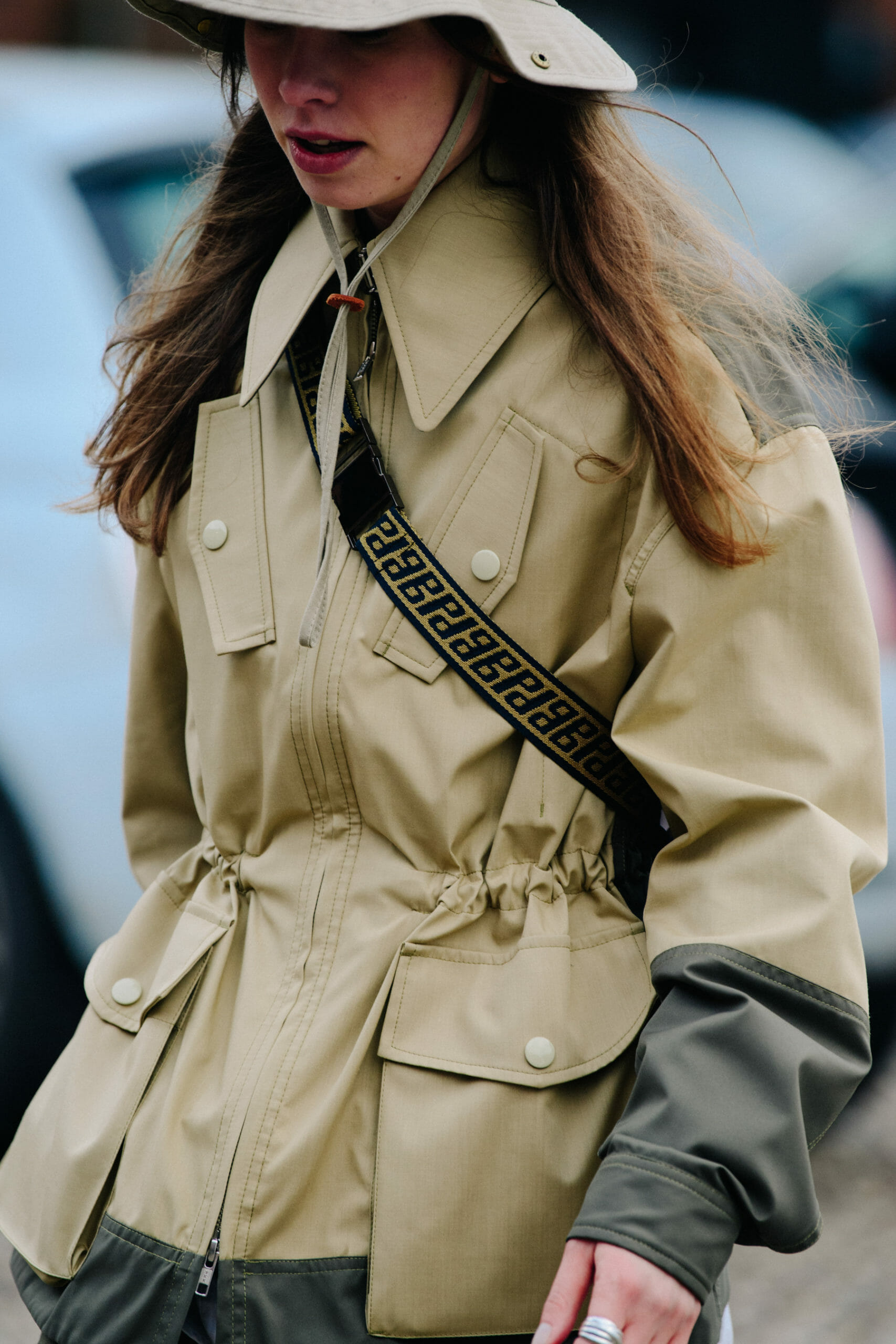 Woman wearing tan outfit