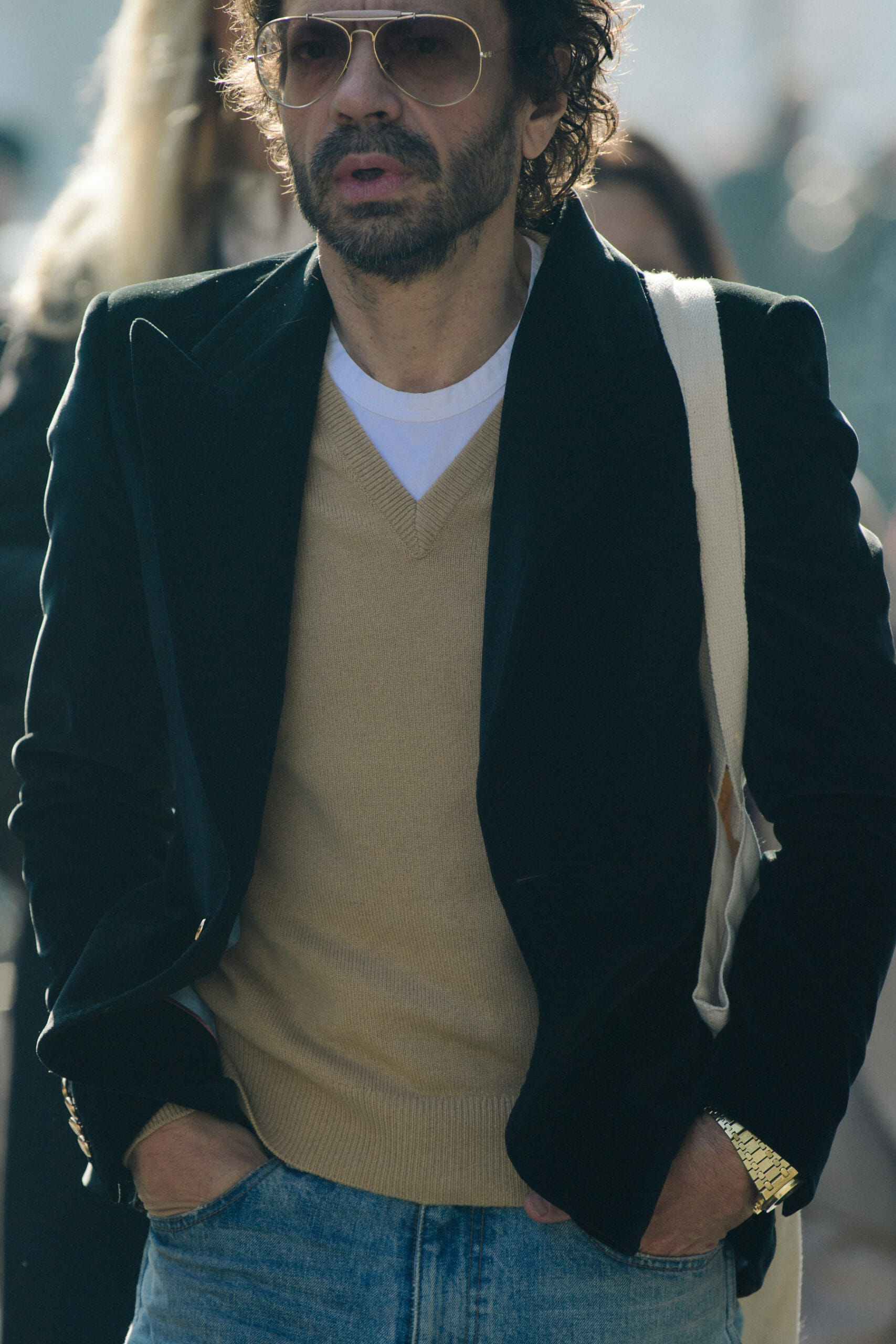 Man wearing velvet jacket