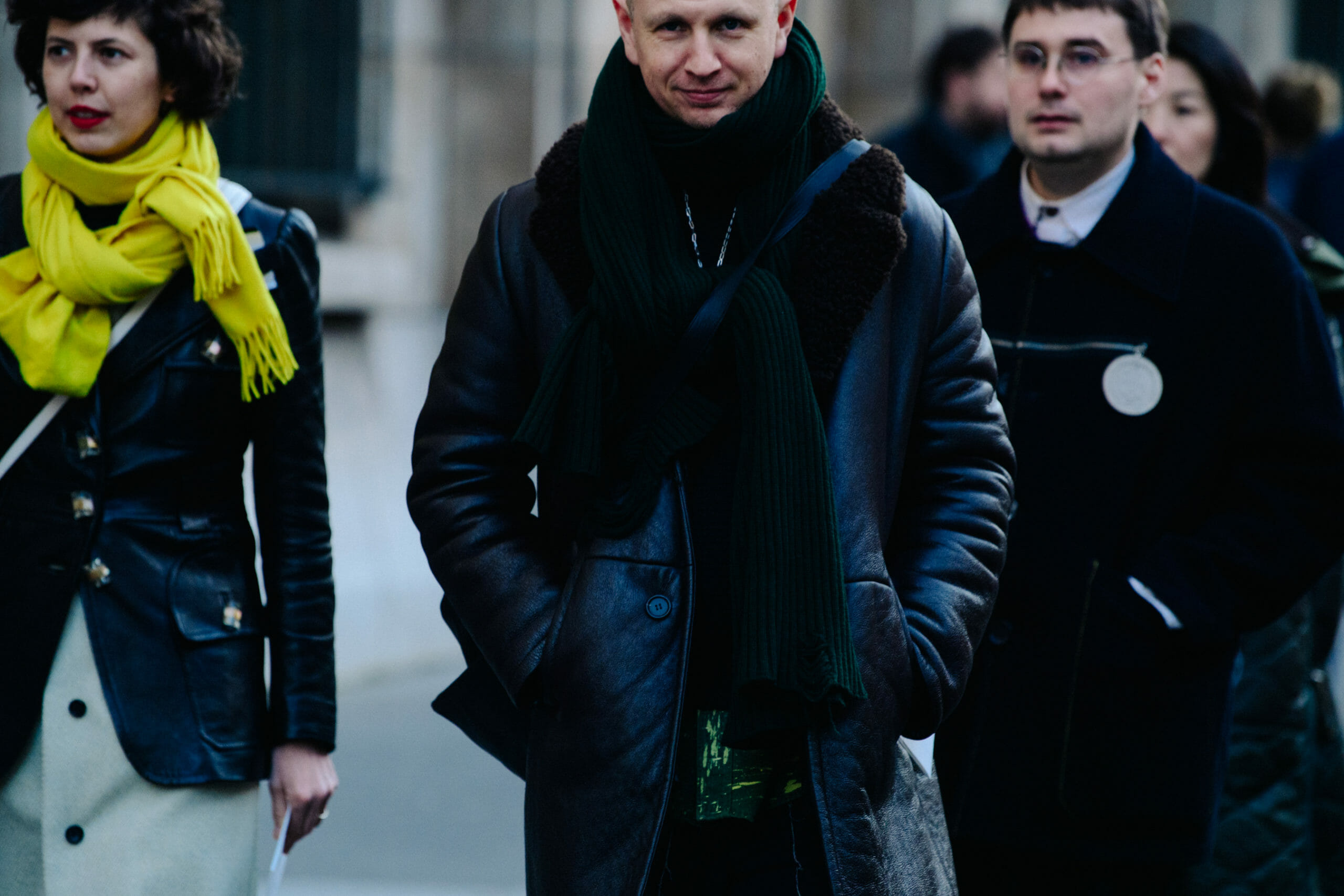 Man wearing leather coat