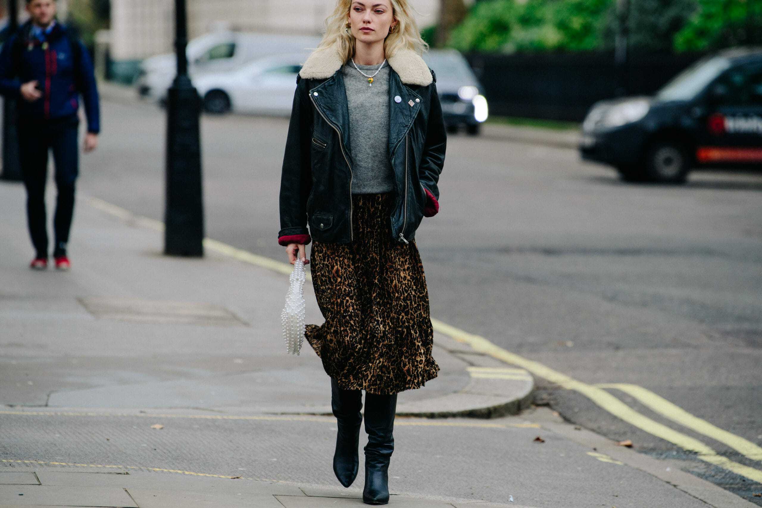Woman wearing animal print skirt