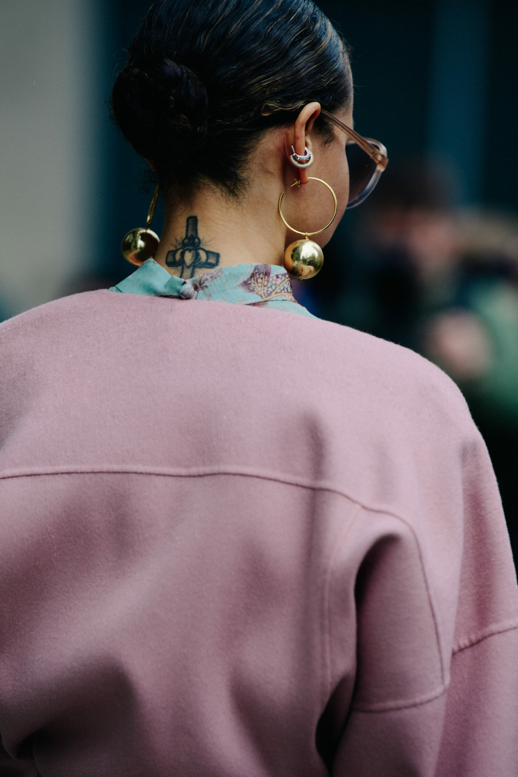 Woman wearing pink coat