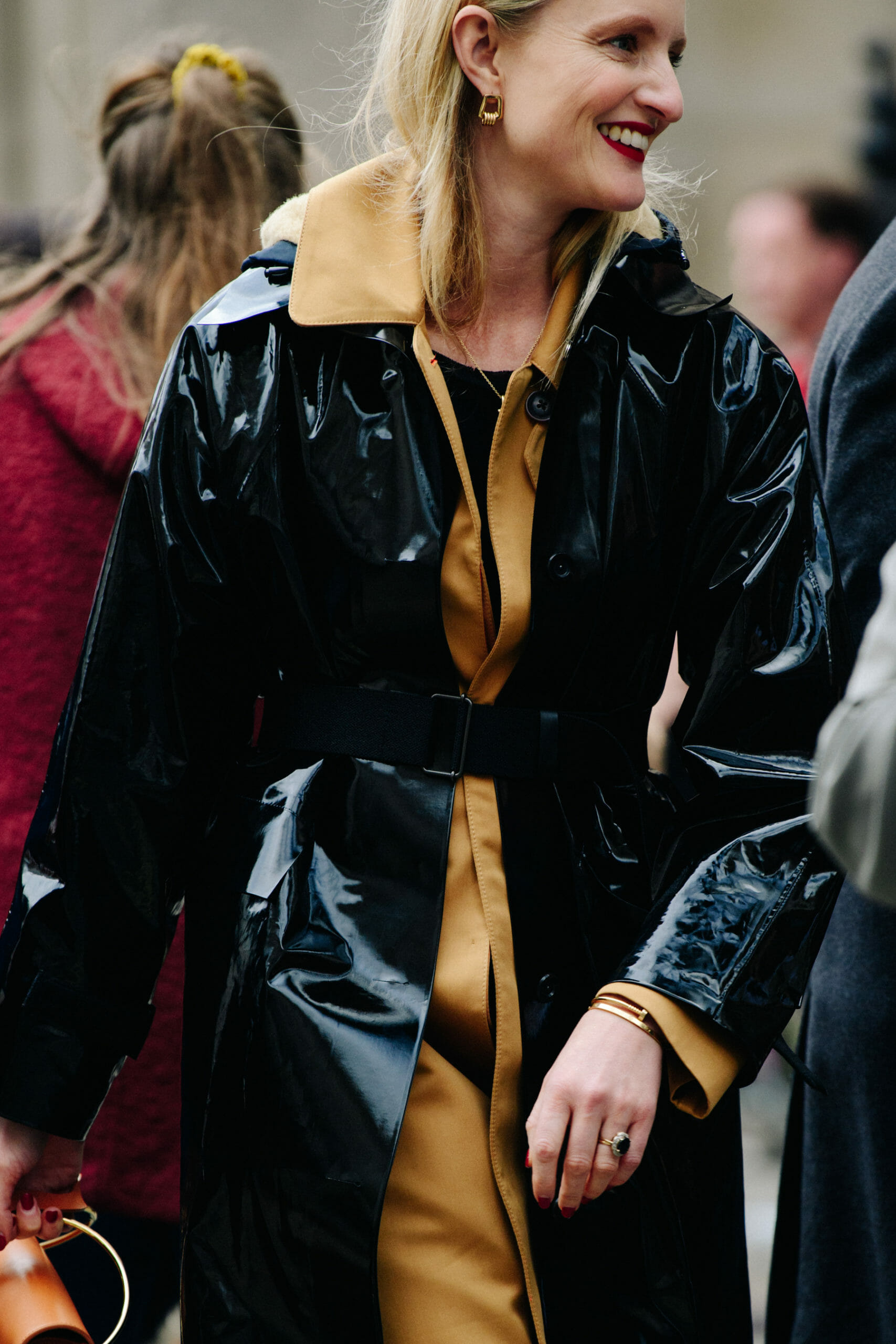 Woman wearing black coat