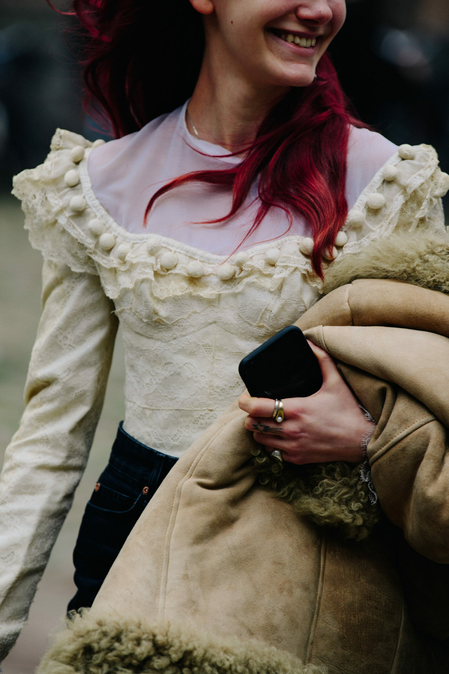 Woman wearing lace top