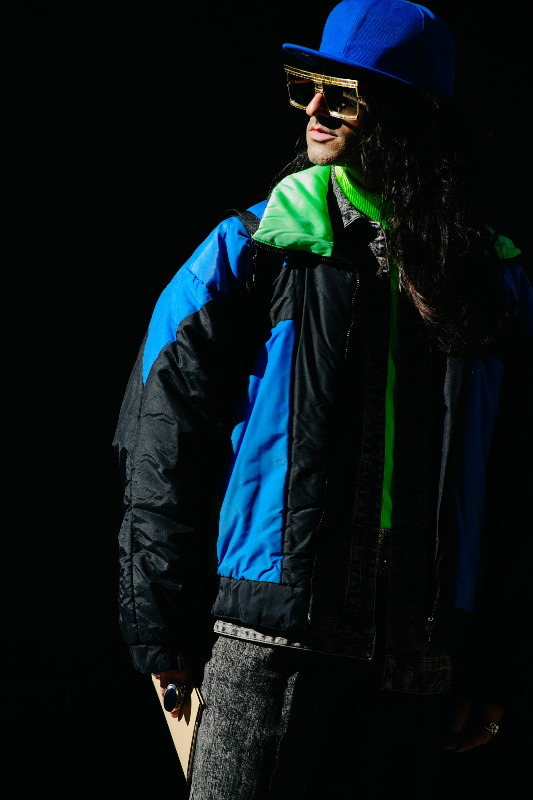 Man wearing blue coat