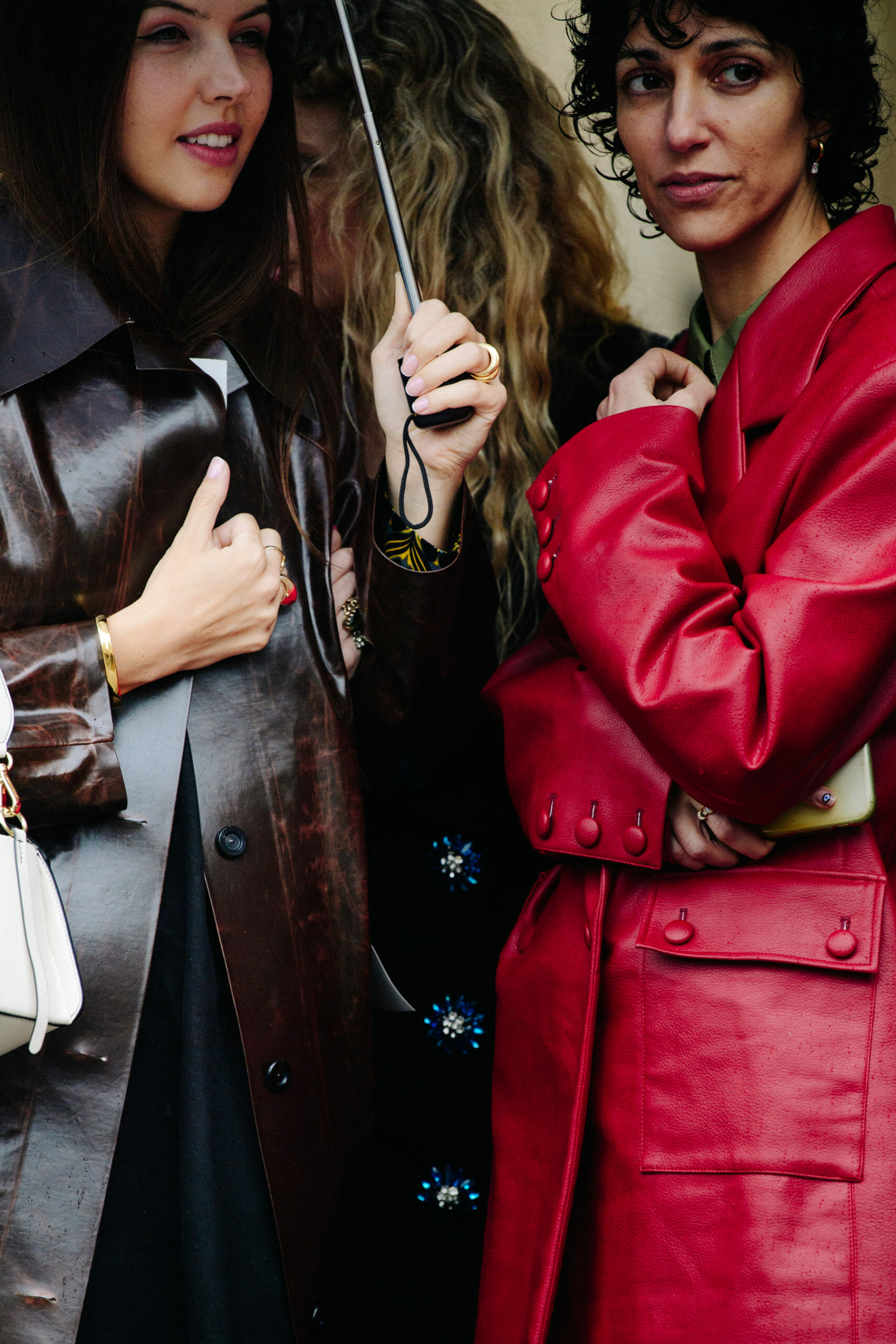 Women wearing leather coats