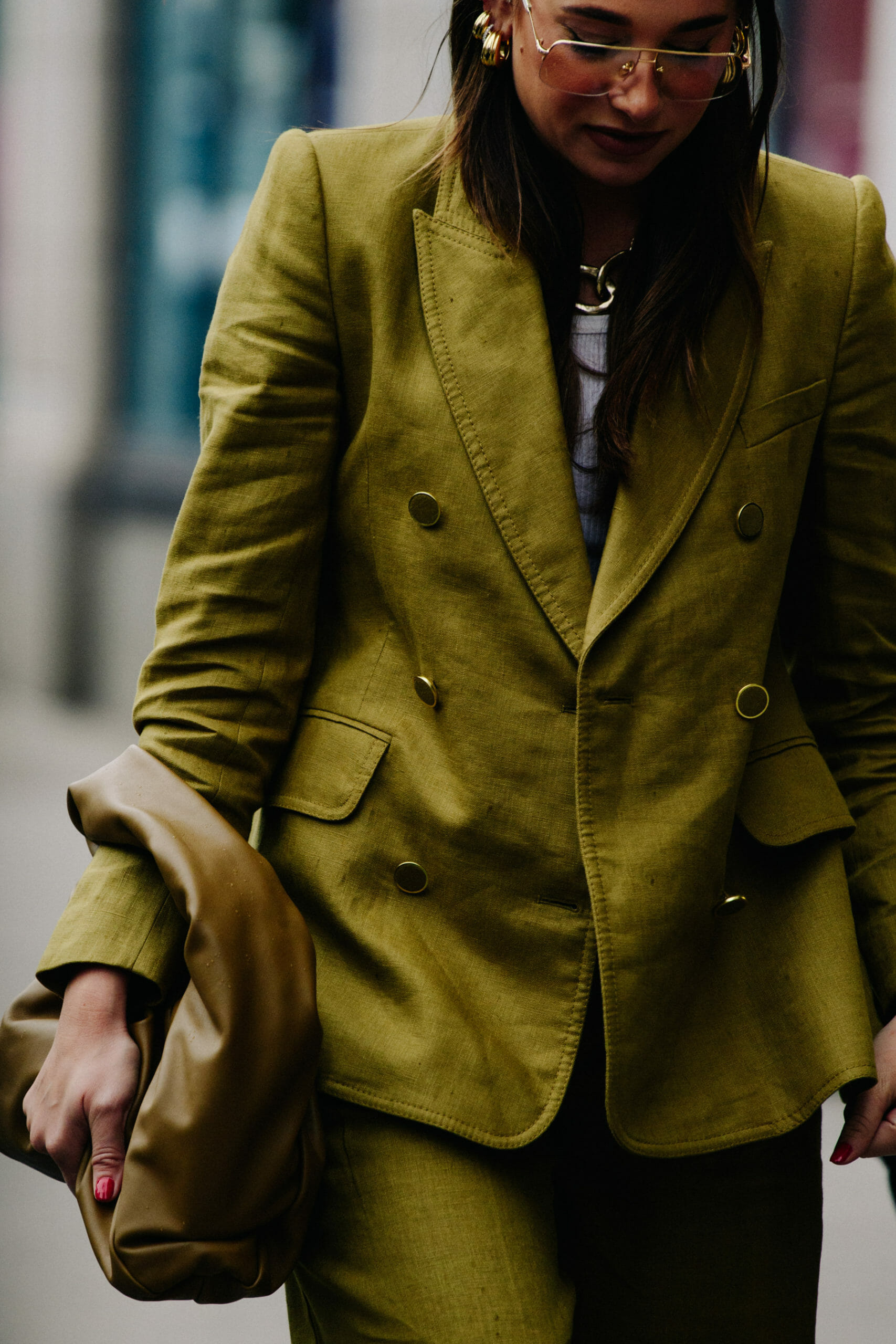 Woman wearing green jacket