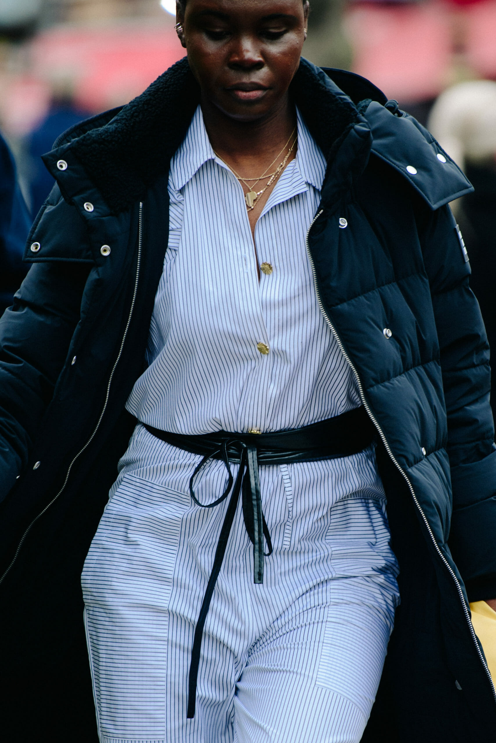 Woman wearing puffer coat