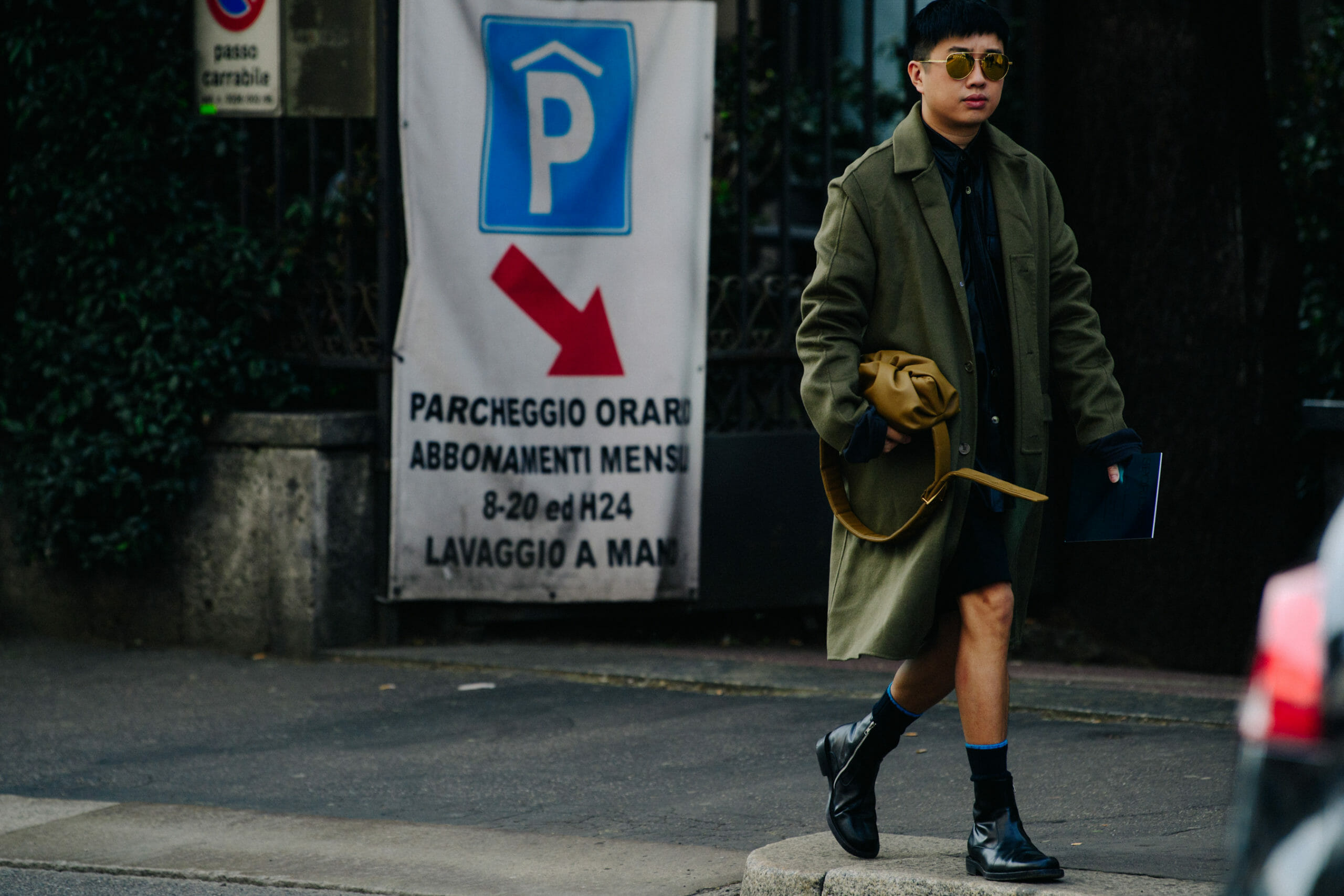 Man wearing green wool coat