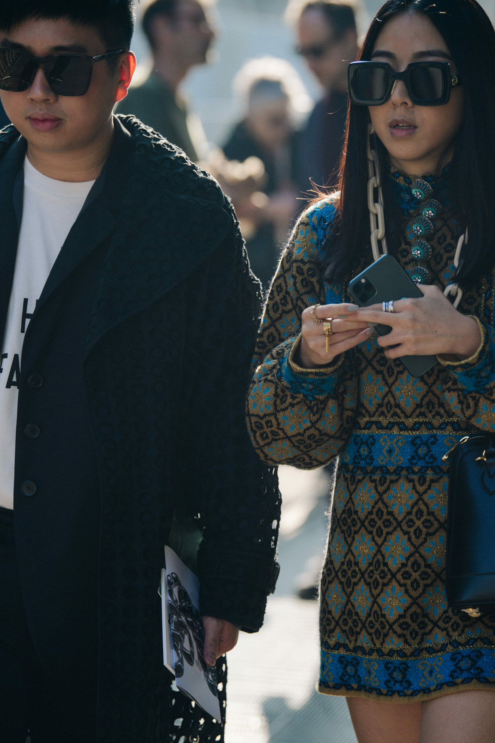 Asian couple wearing patterns