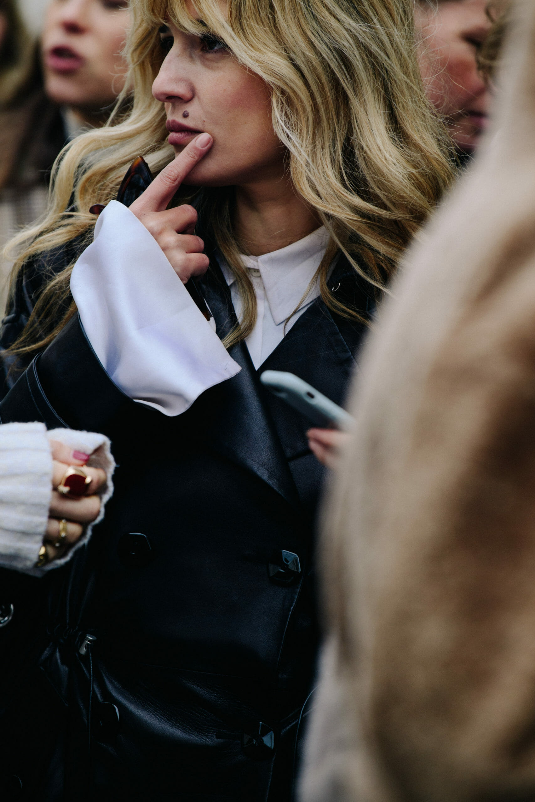 Woman wearing black coat
