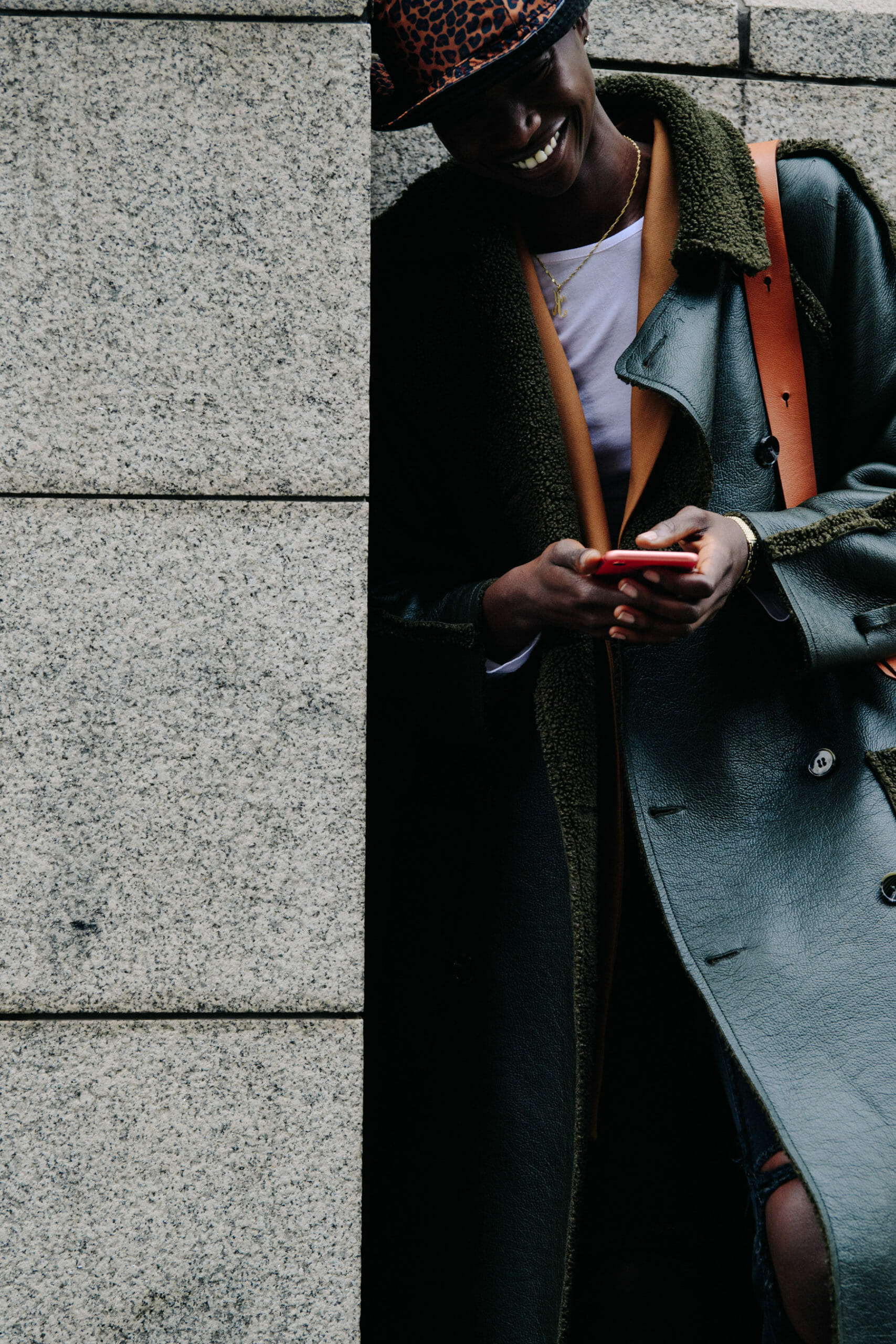 Model wearing long coat