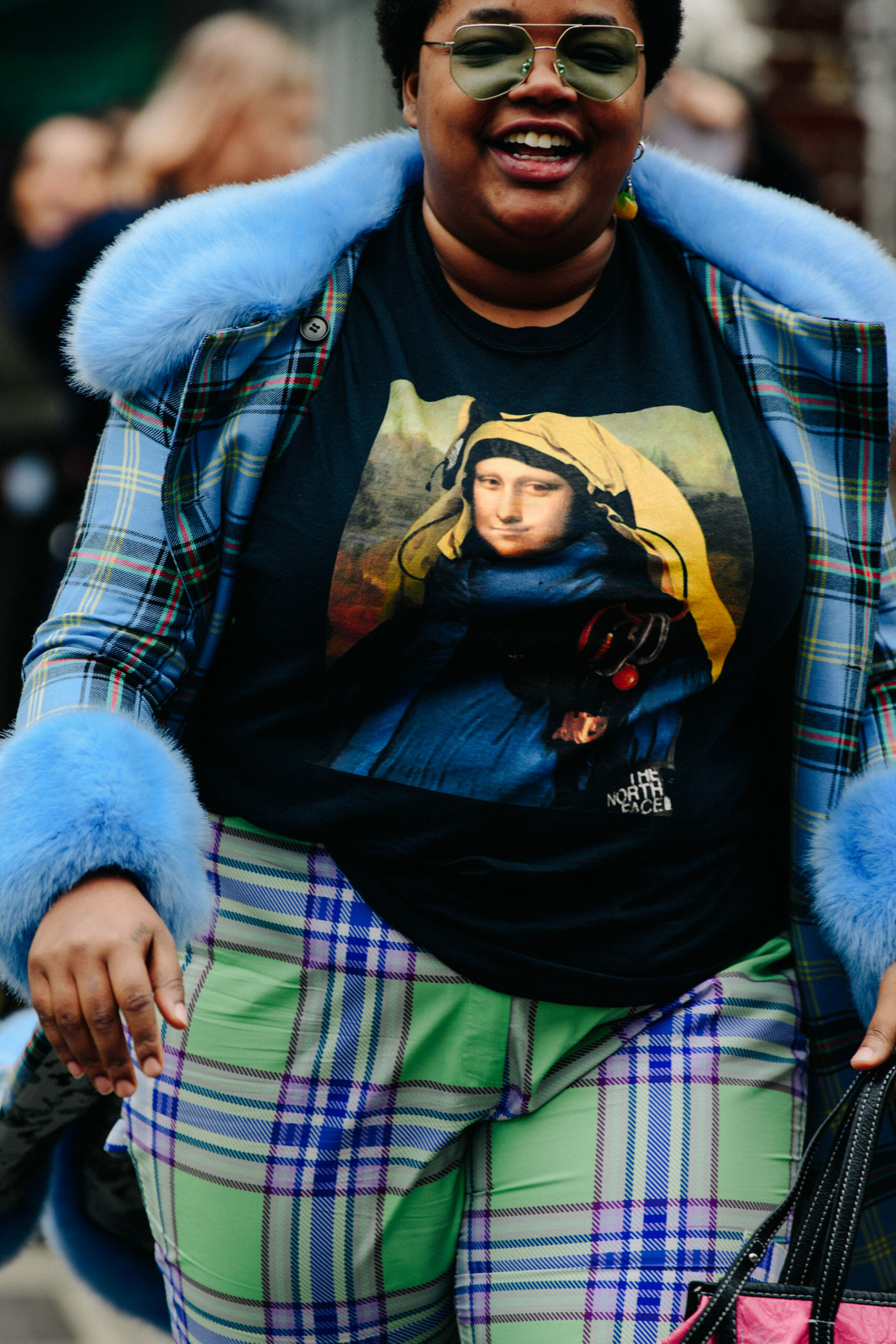 Woman wearing check outfit