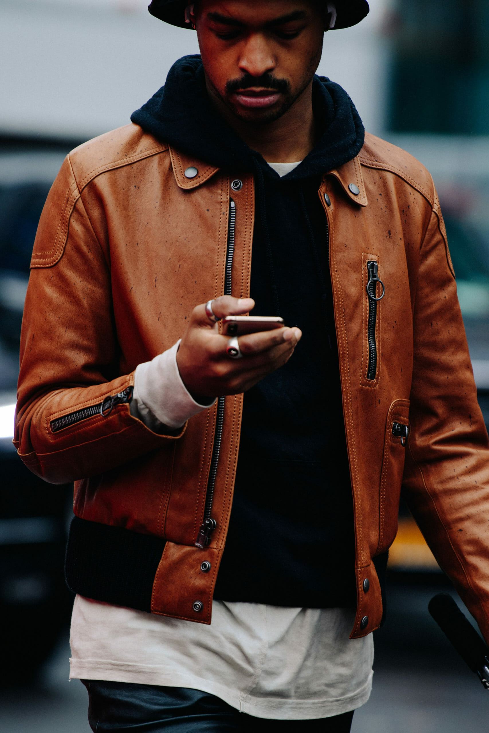 Man wearing leather jacket