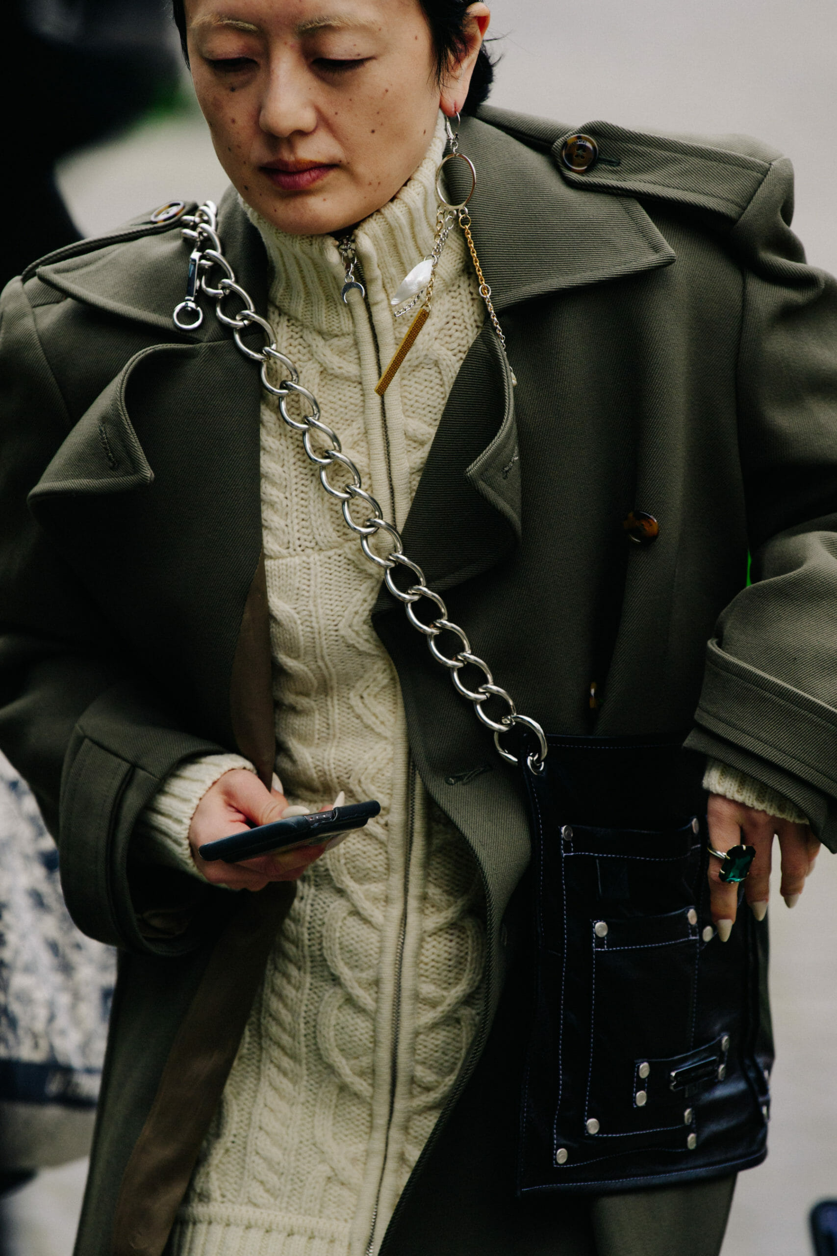 Woman wearing green coat