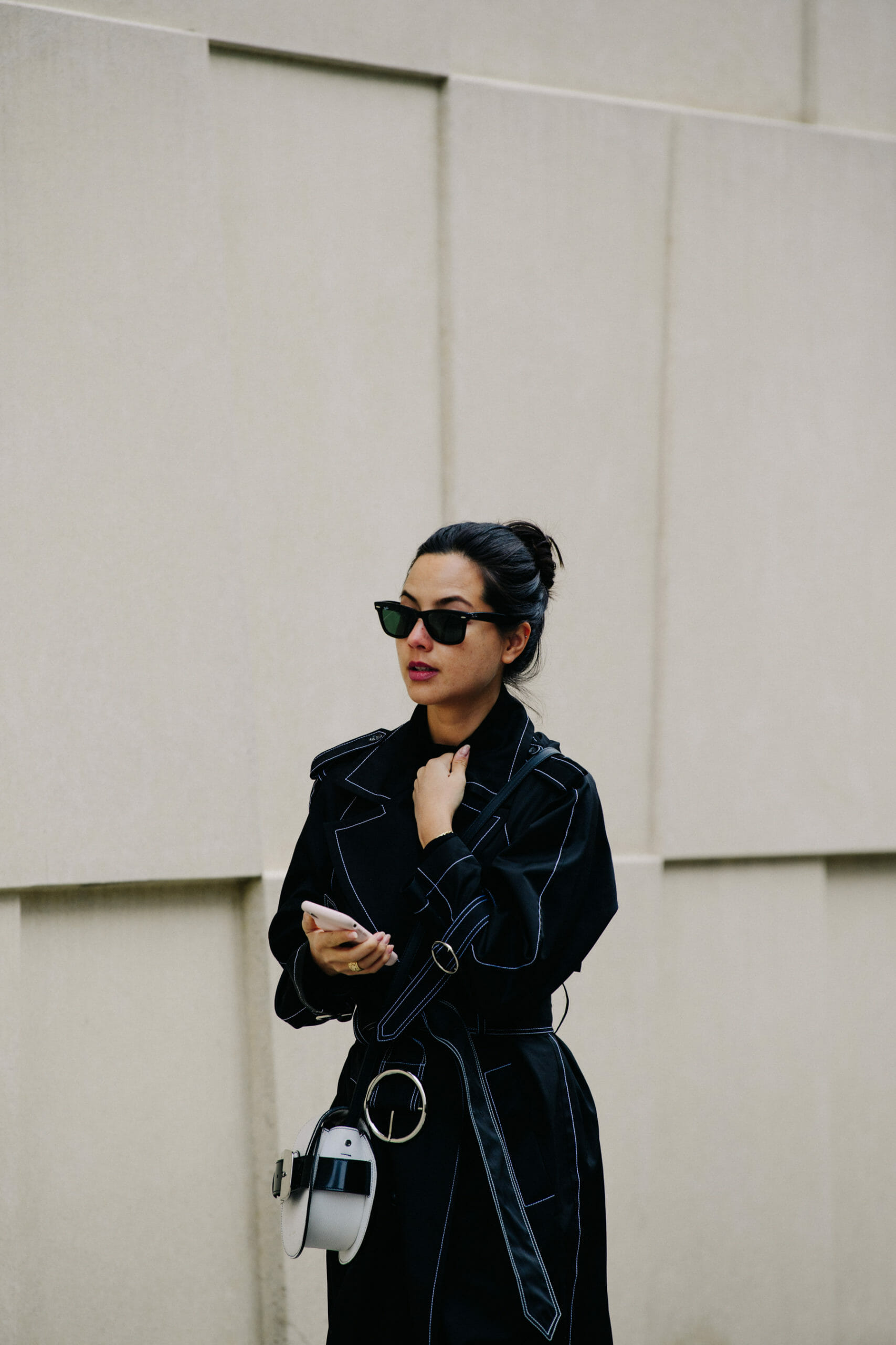 Woman wearing black coat
