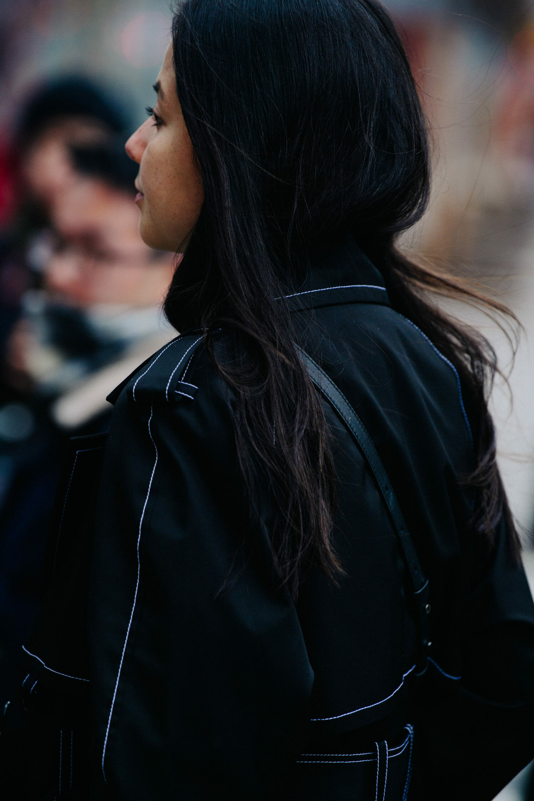 Woman wearing black coat