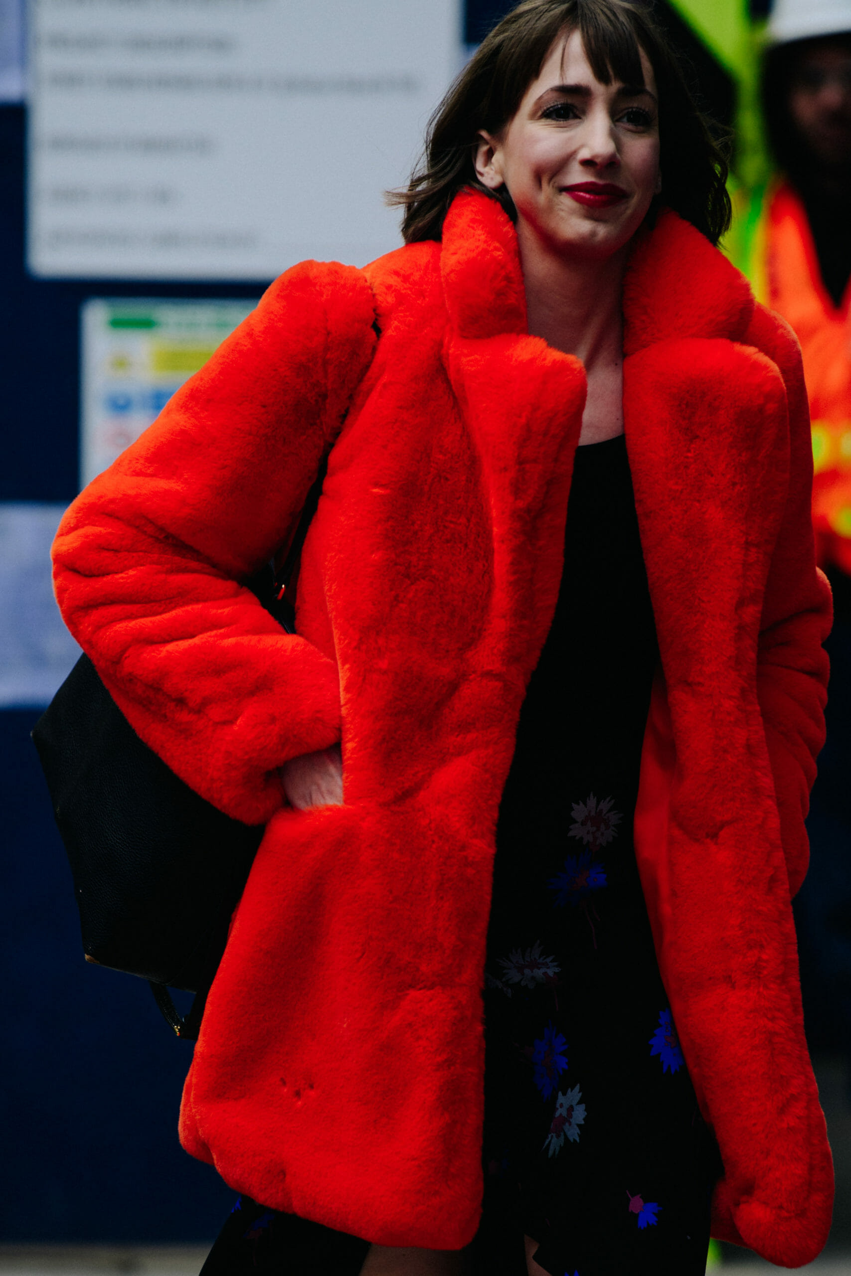 Woman wearing red fur