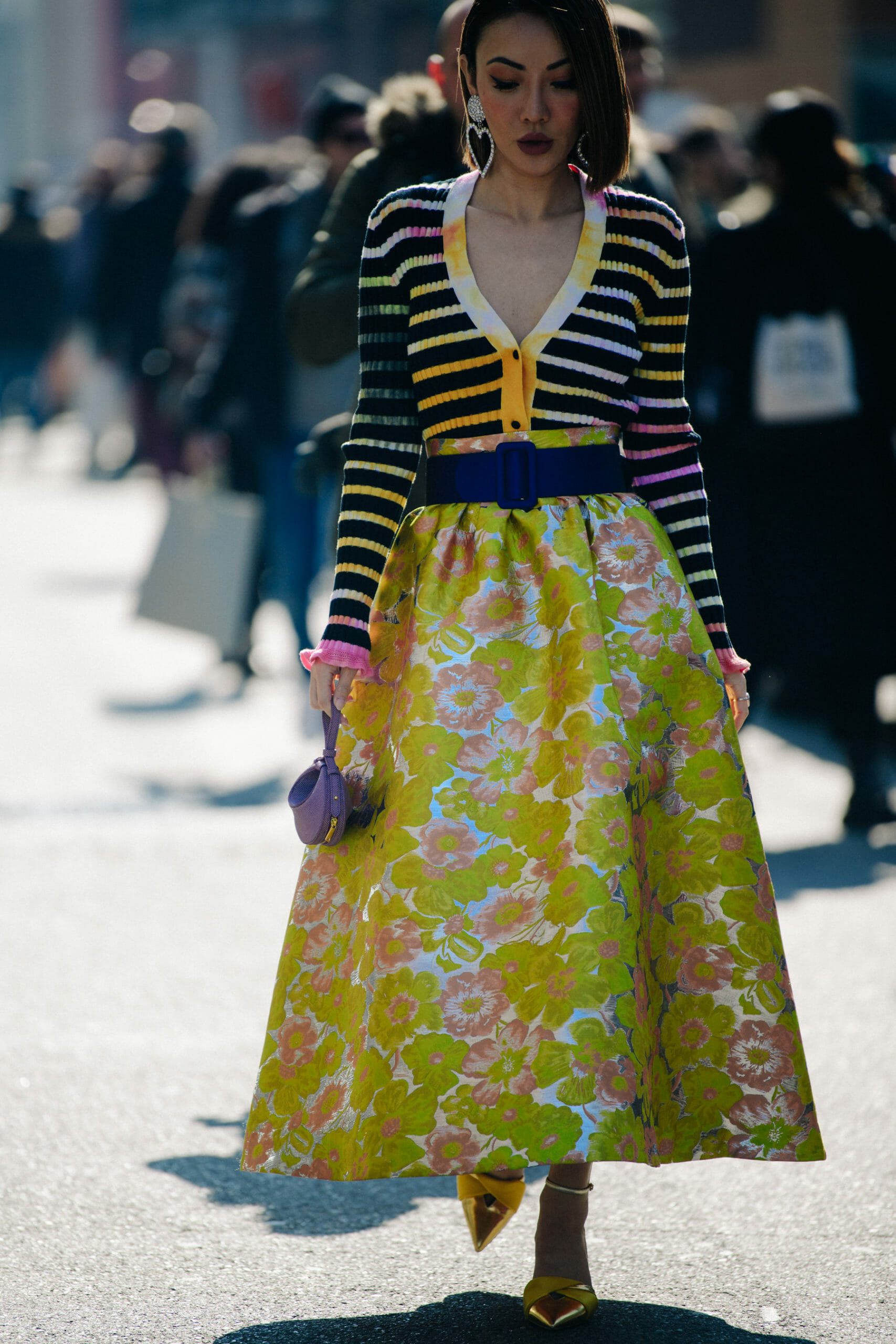 Woman wearing floral skirt