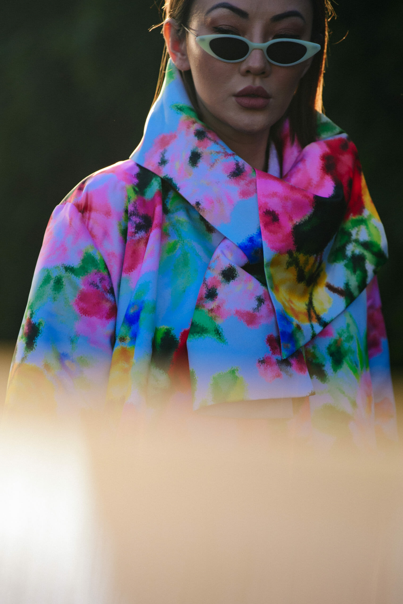 Woman wearing colourful coat
