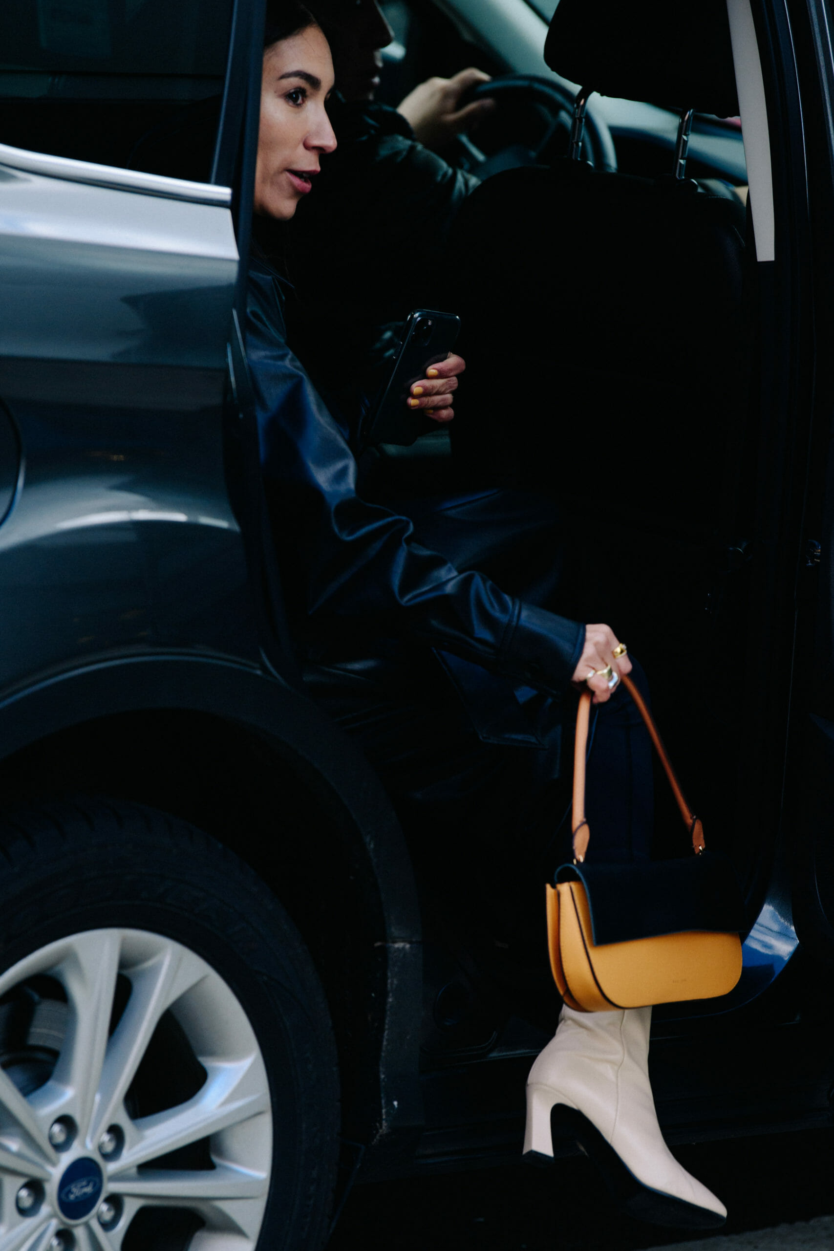 Woman wearing white heels