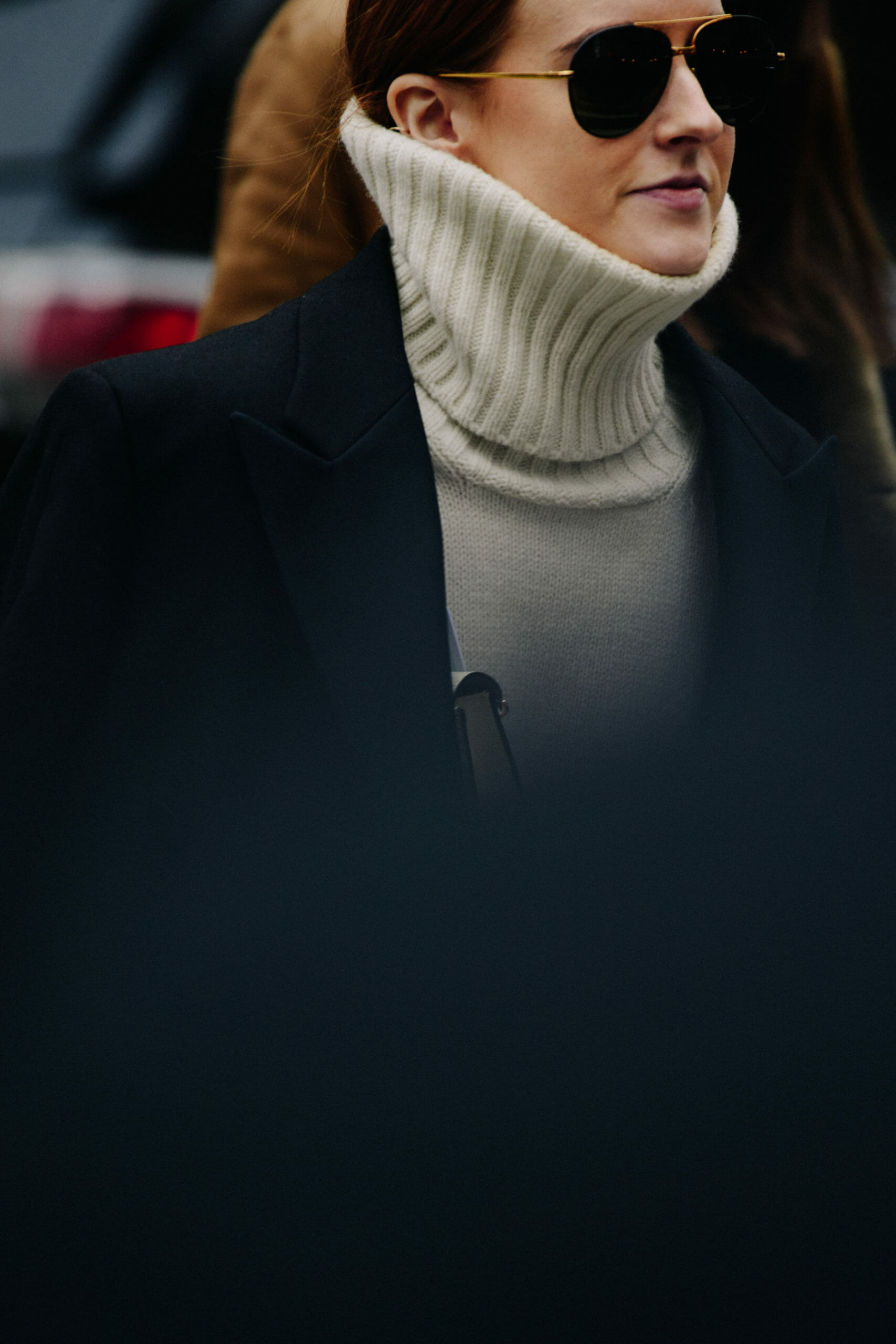 Buyer wearing wool jumper