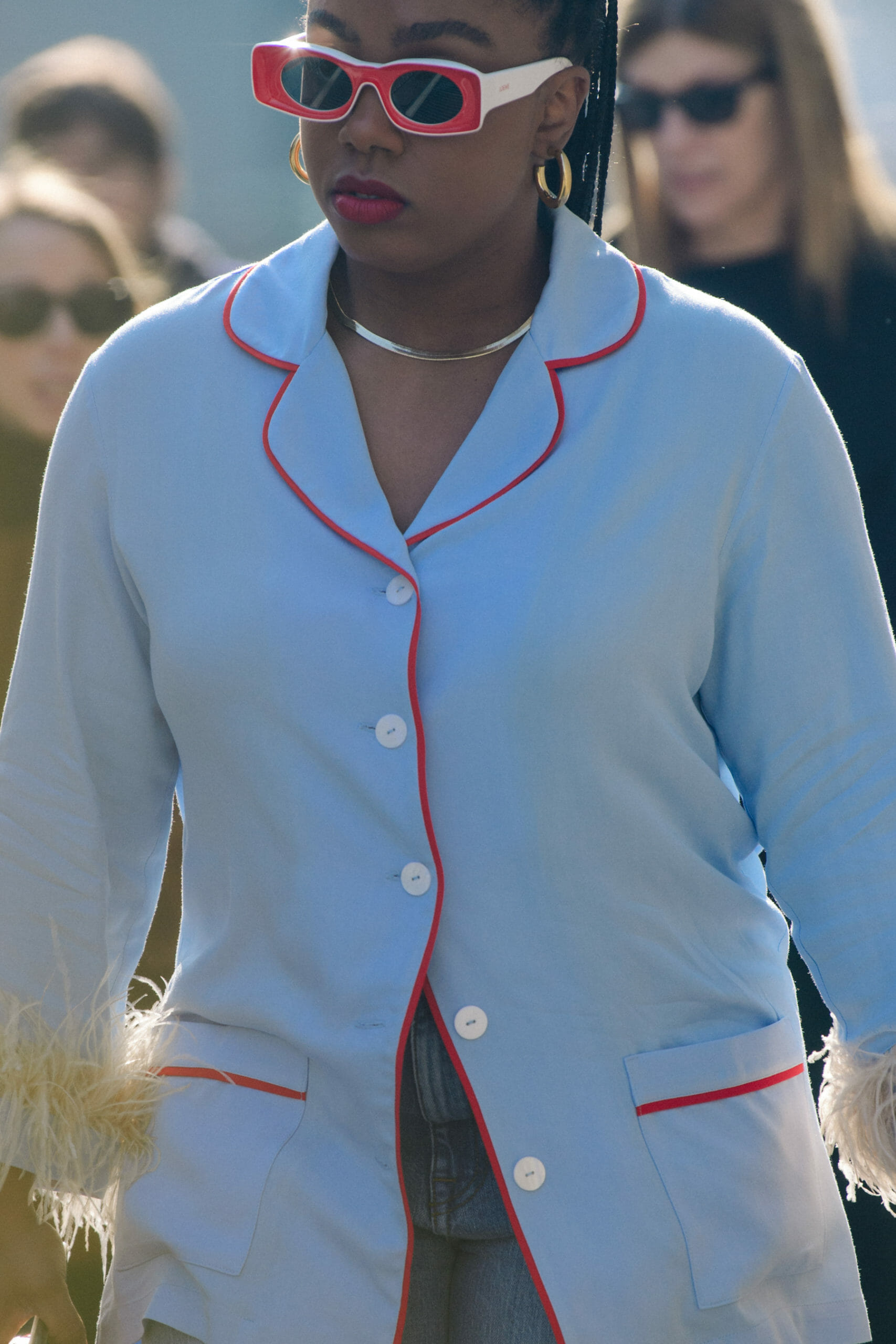 Woman wearing blue shirt