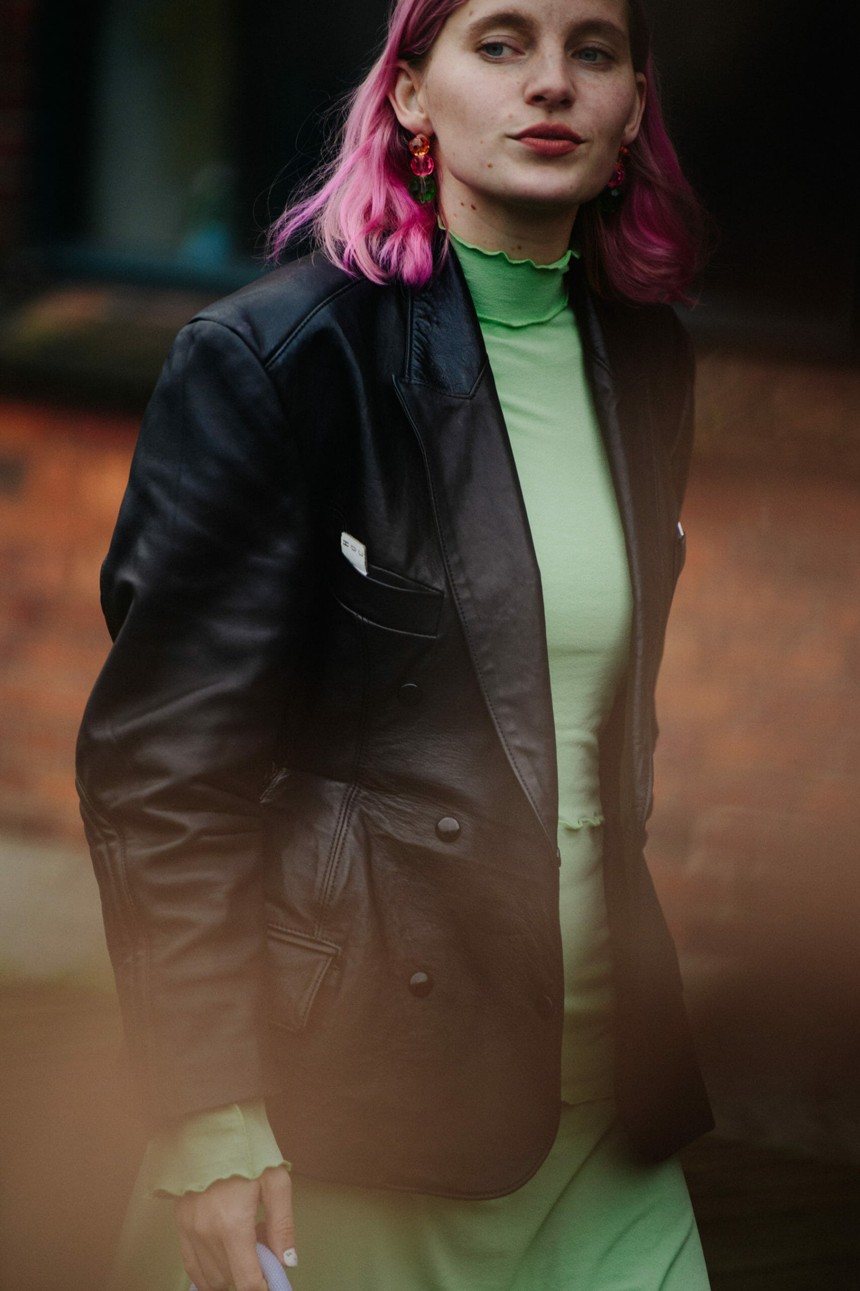 Woman wearing green dress