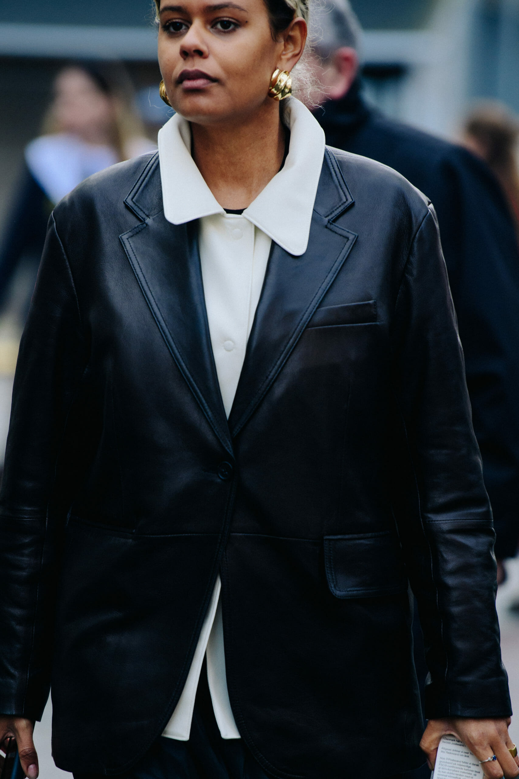 Woman wearing black jacket