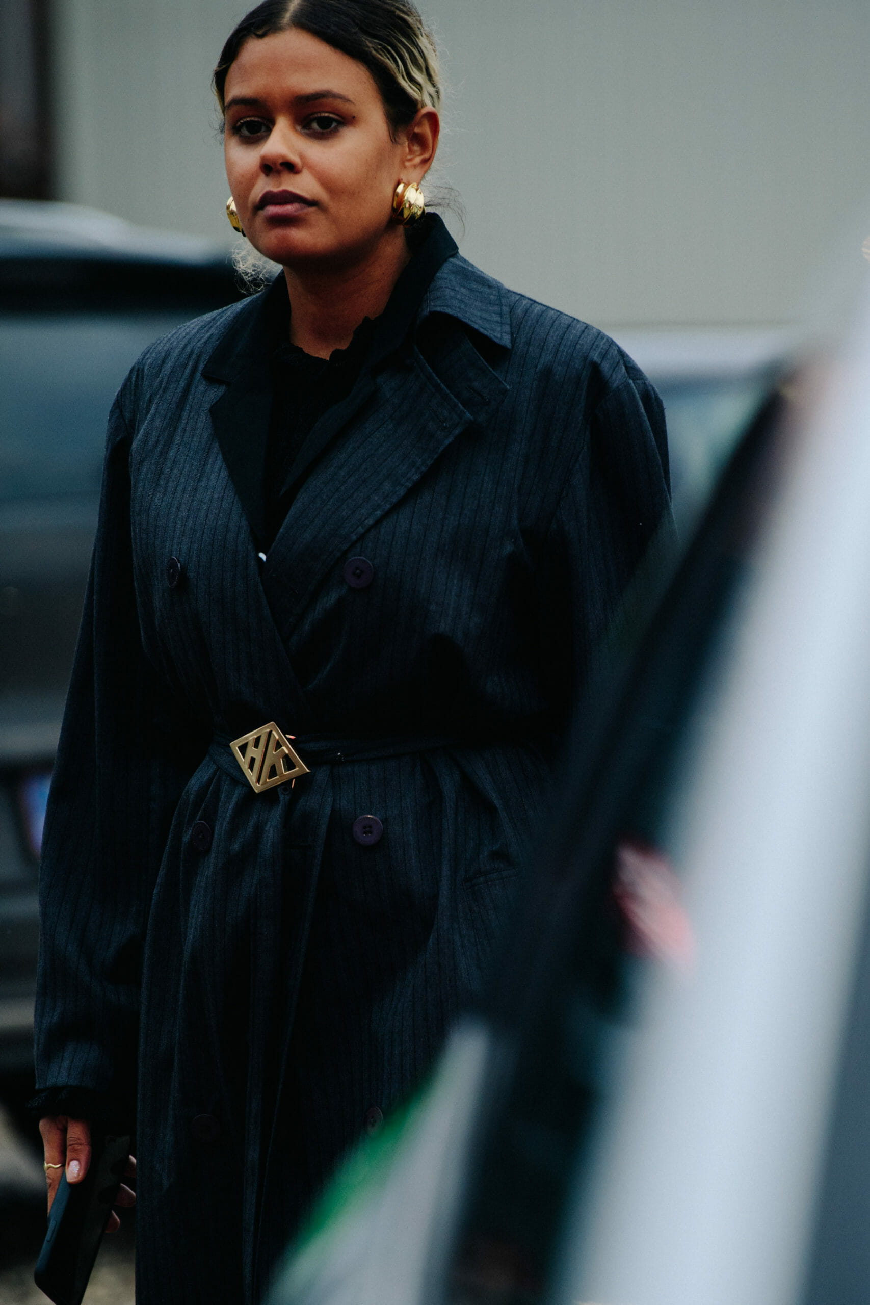 Woman wearing black coat