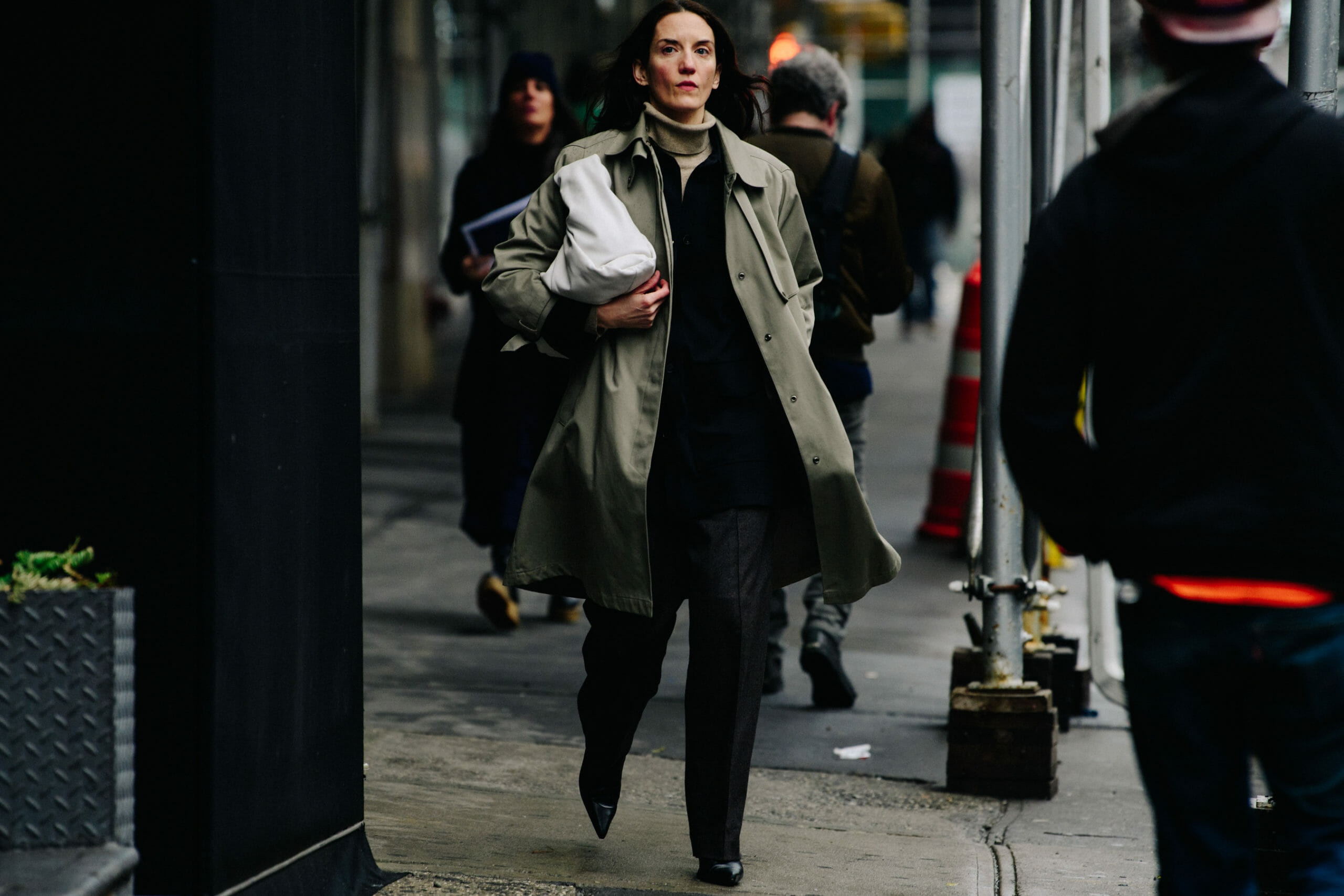 Woman wearing green coat