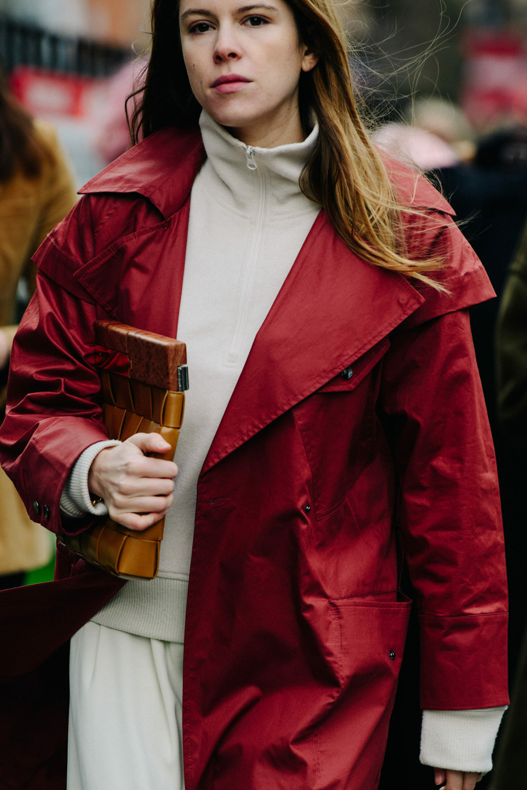 Woman wearing red coat