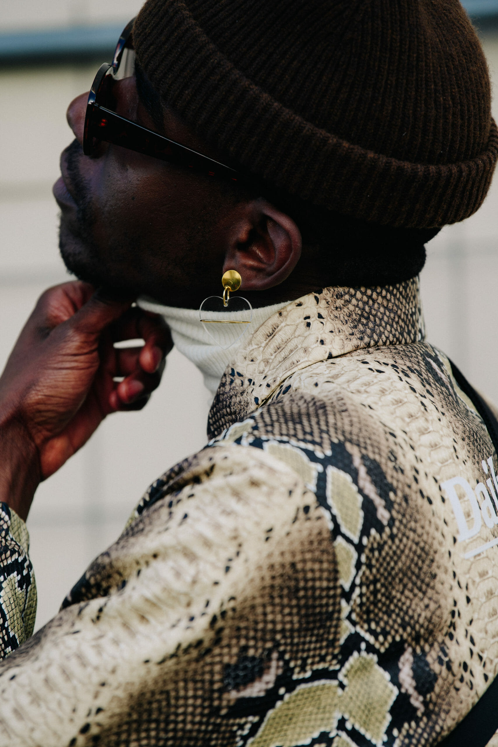 Man wearing snakeskin jacket