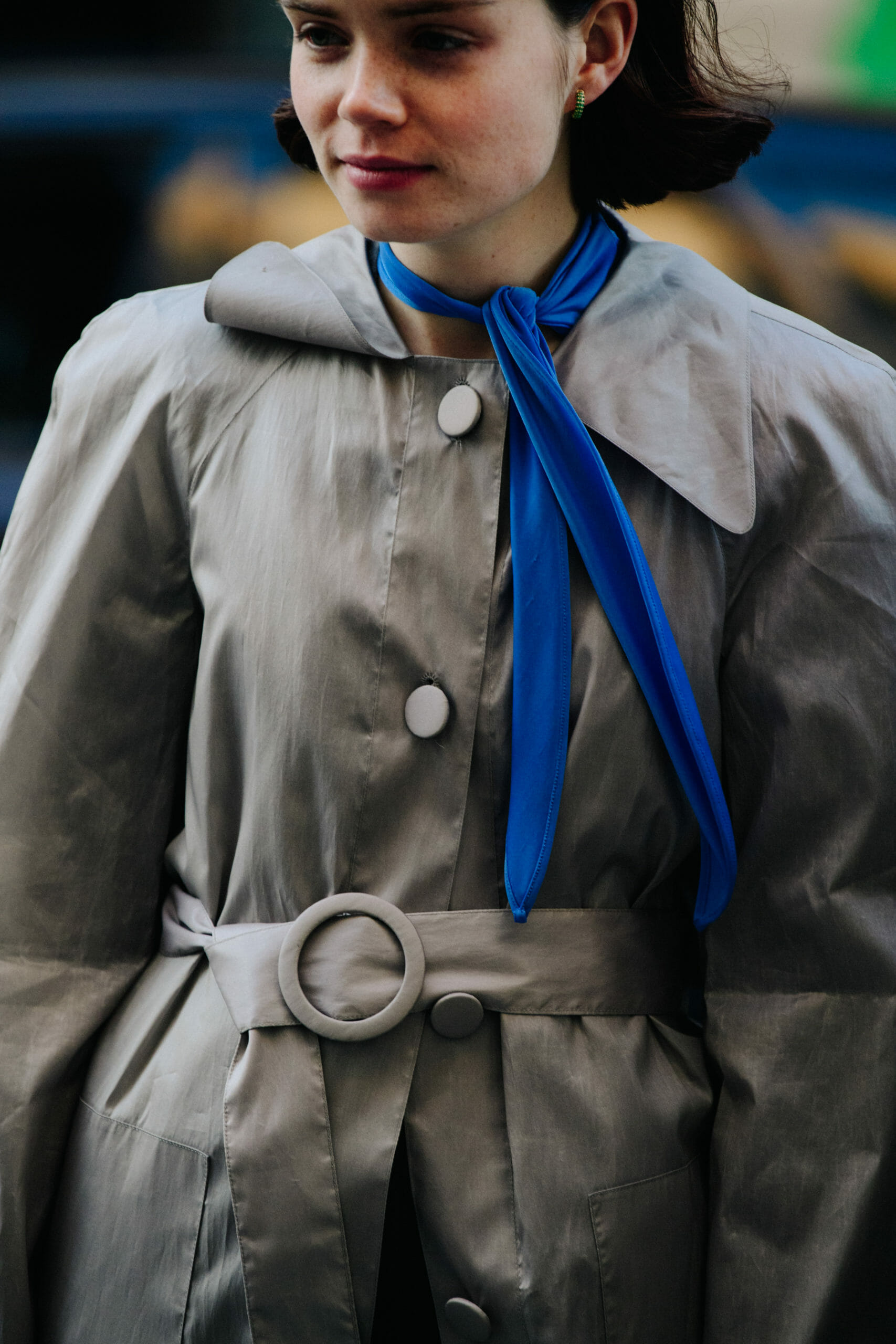 Woman wearing grey coat